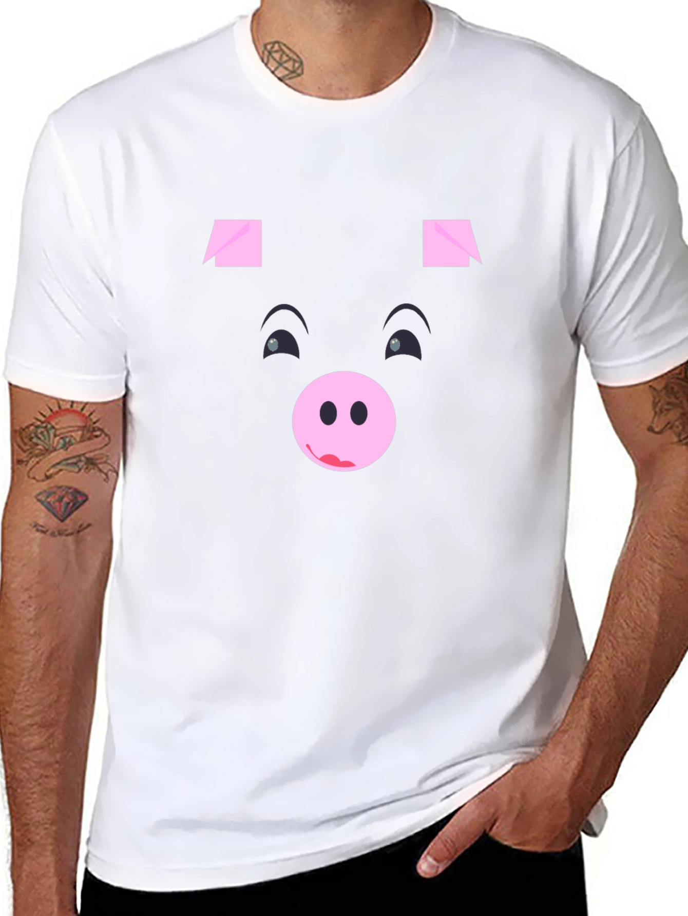 Black Funny Pig Face Black Graphic T-Shirt view 8