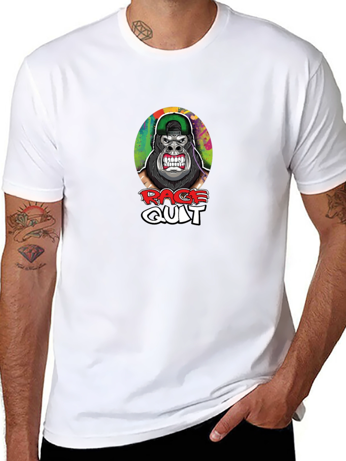 Black Rage Quit Gorilla Graphic T-Shirt - Cool Gamer Tee view 8