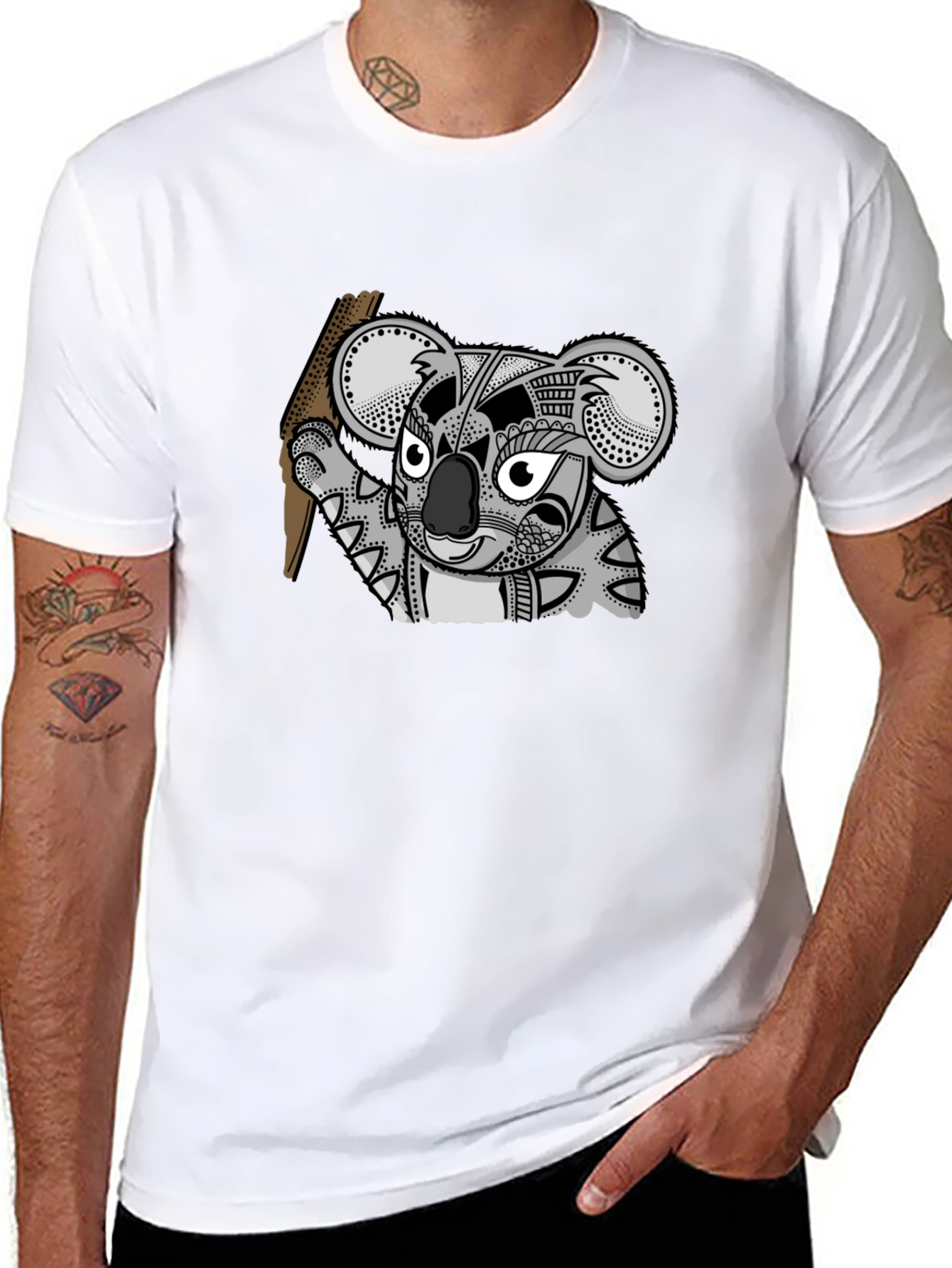Black Koala Tribal Art Men's Black T-Shirt view 8