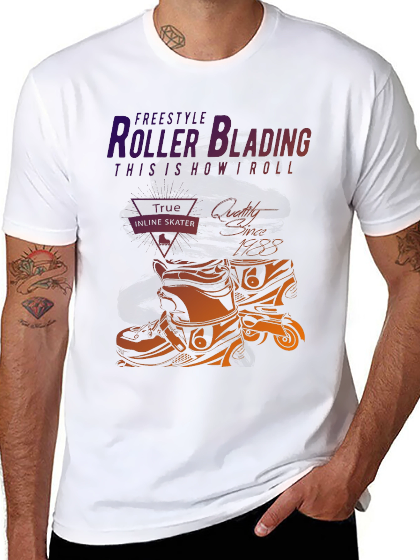 Black Roller Blading T-Shirt - Freestyle Inline Skate Design view 8