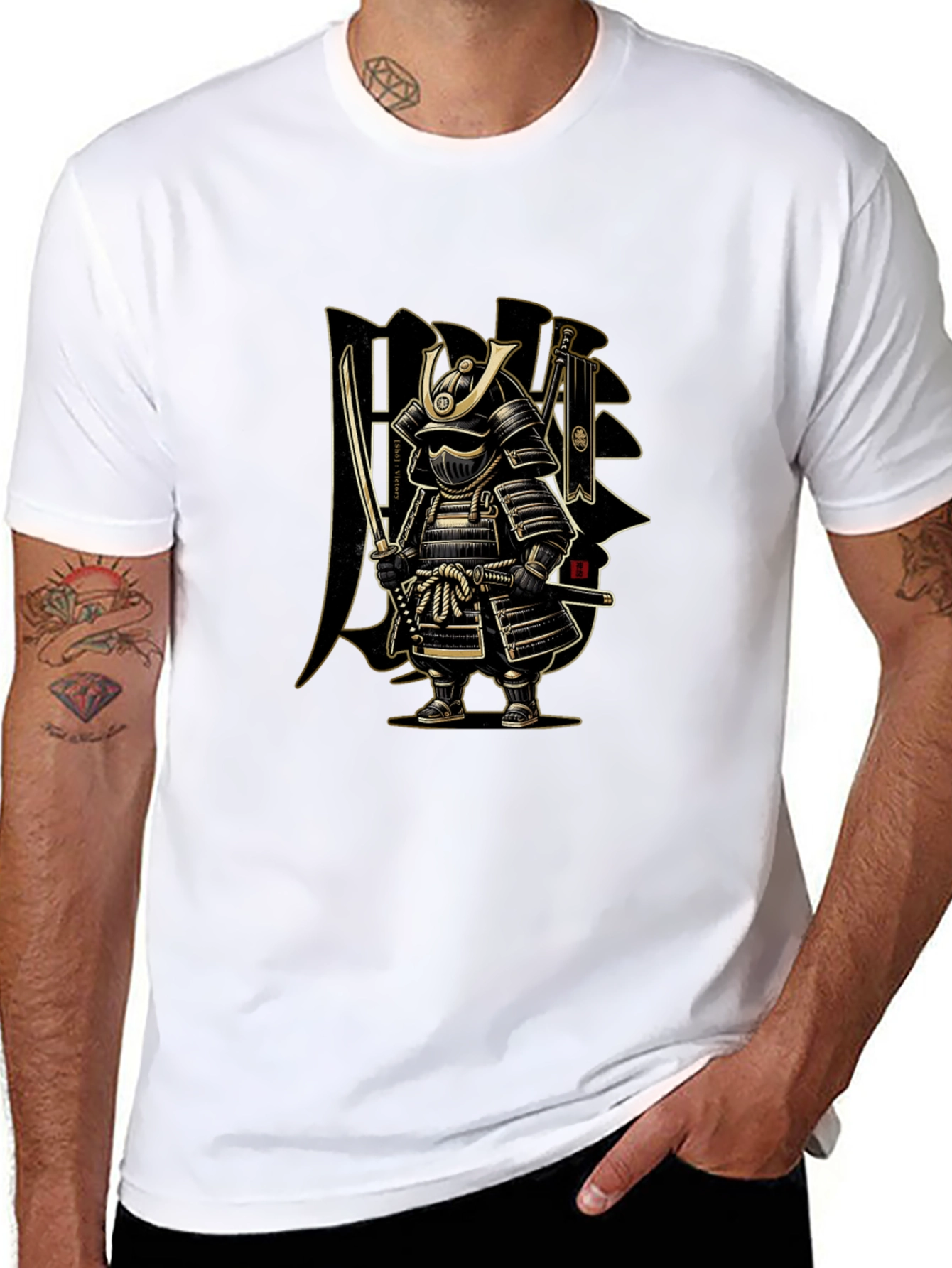 Black Samurai Warrior Graphic T-Shirt - Mens Black Tee view 8