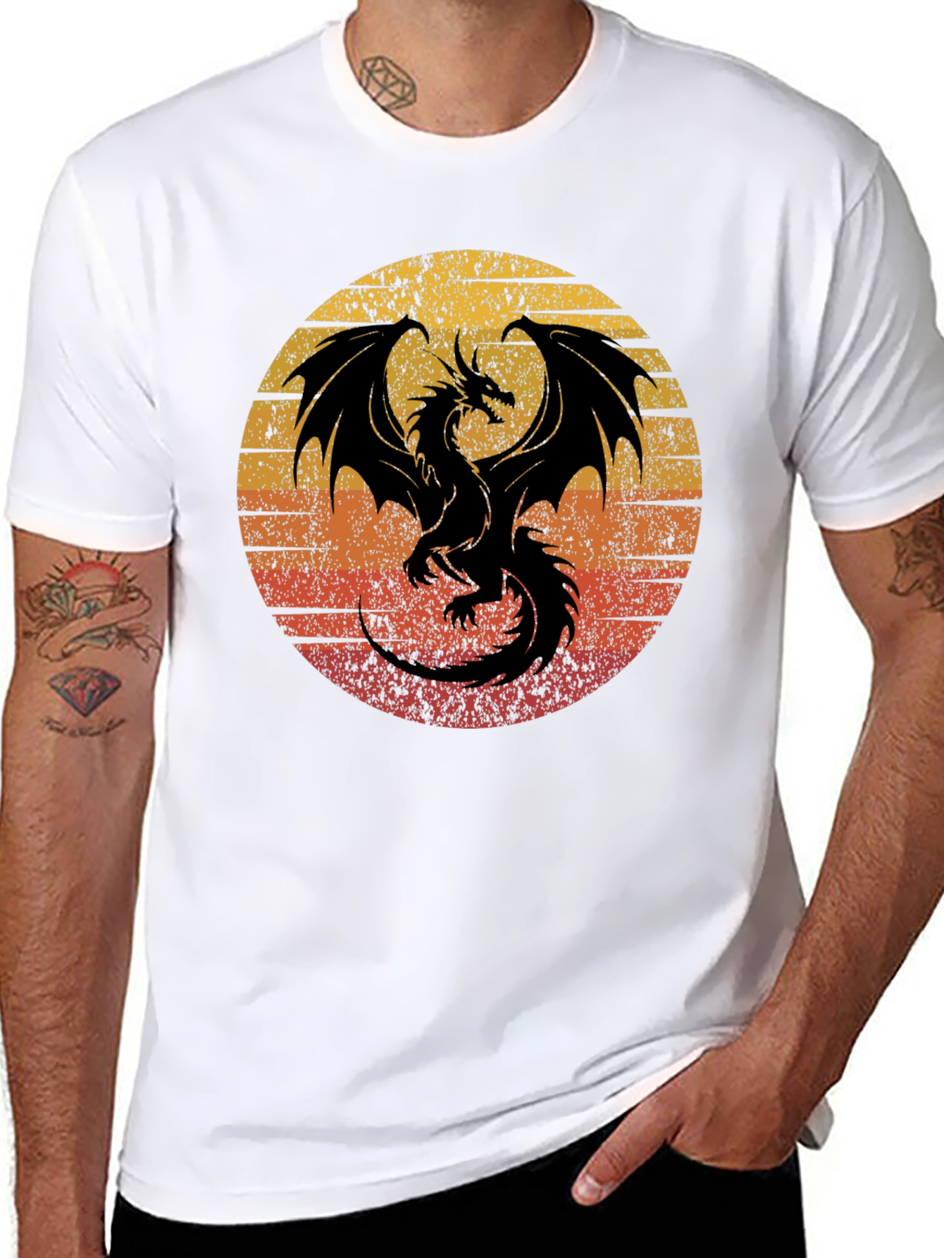 Black Retro Dragon Graphic Tee - Men's Black T-Shirt view 8