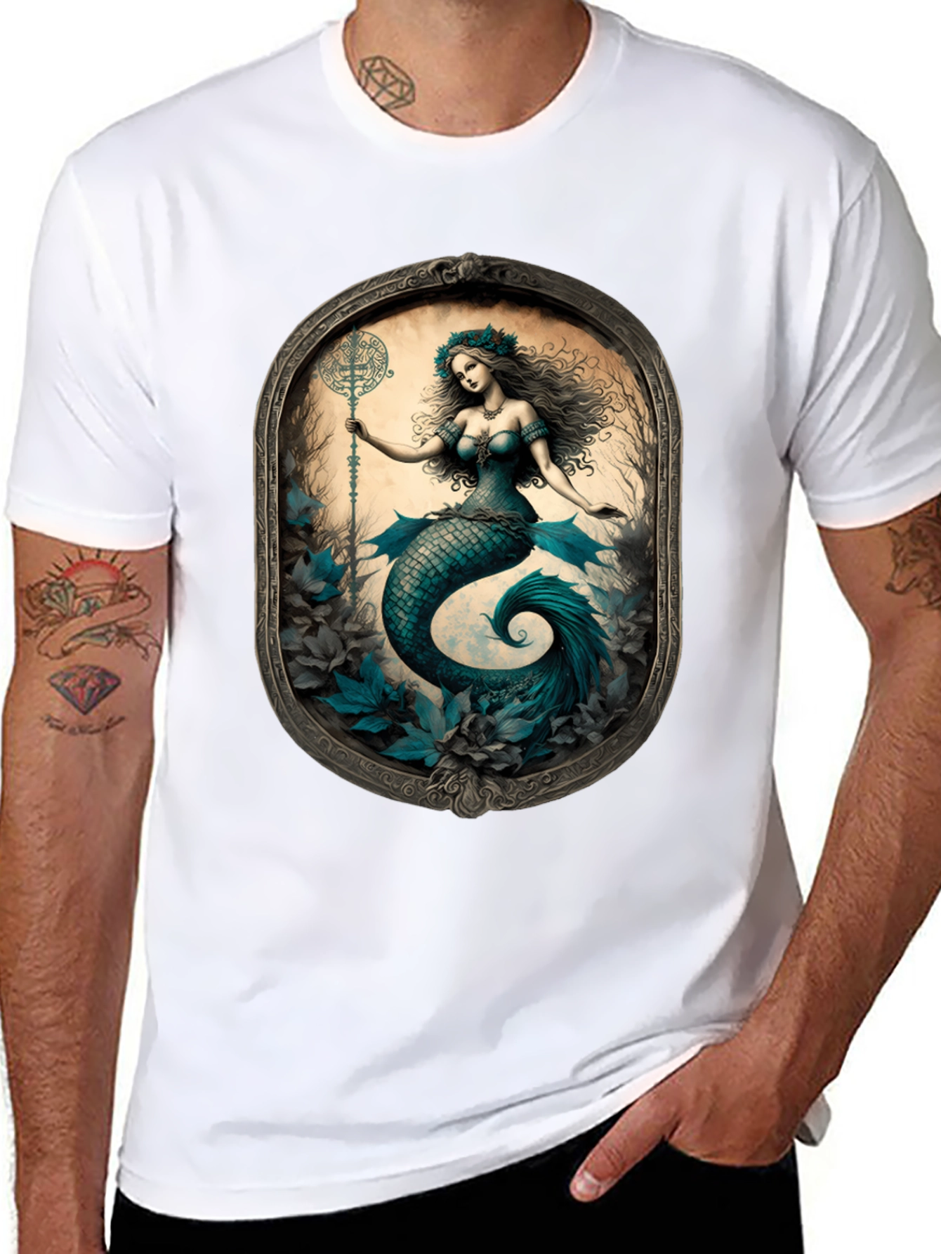 Black Mermaid Graphic Tee - Fantasy Art T-Shirt view 8