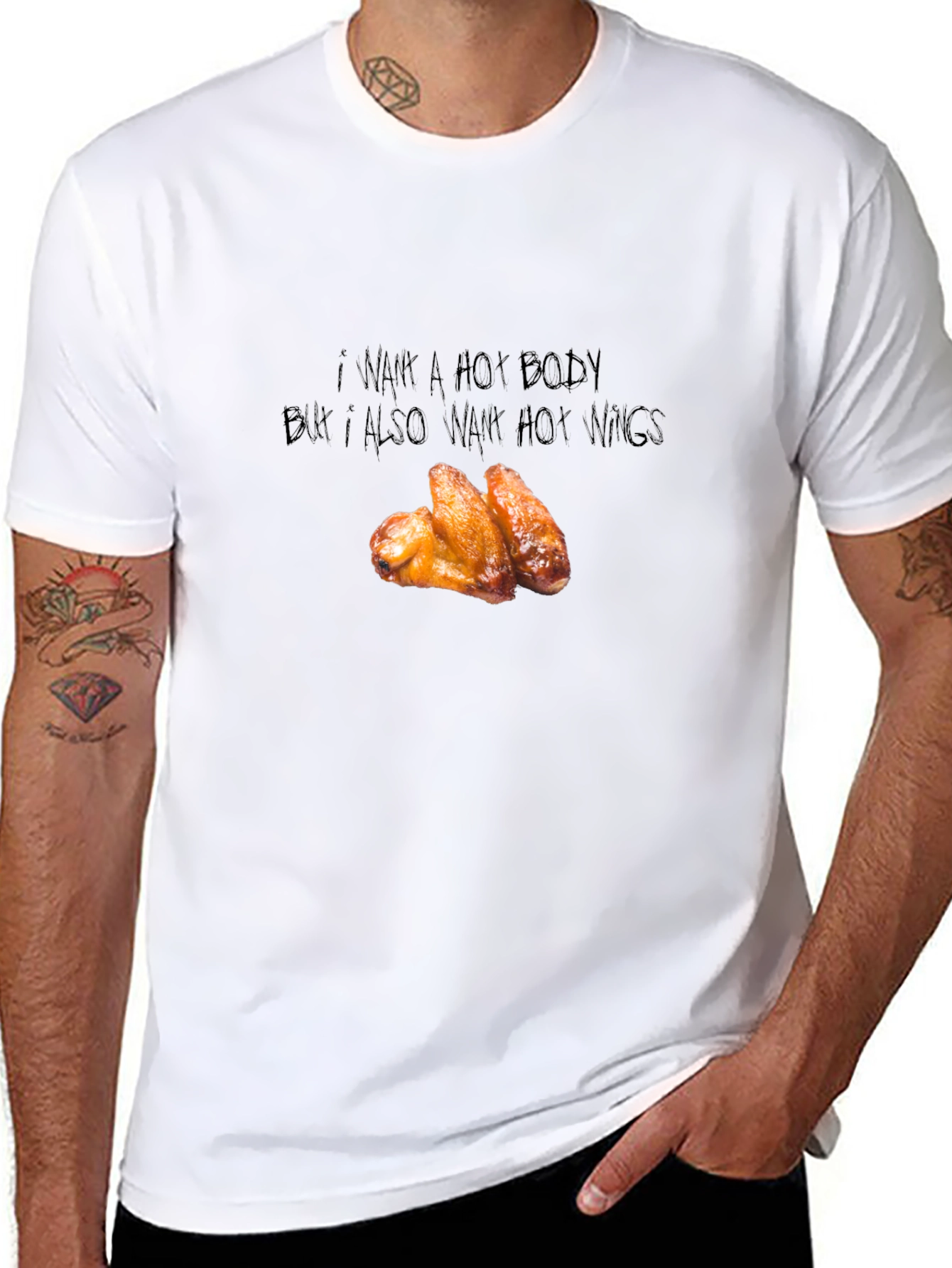 Black Funny Hot Wings Graphic T-Shirt view 8