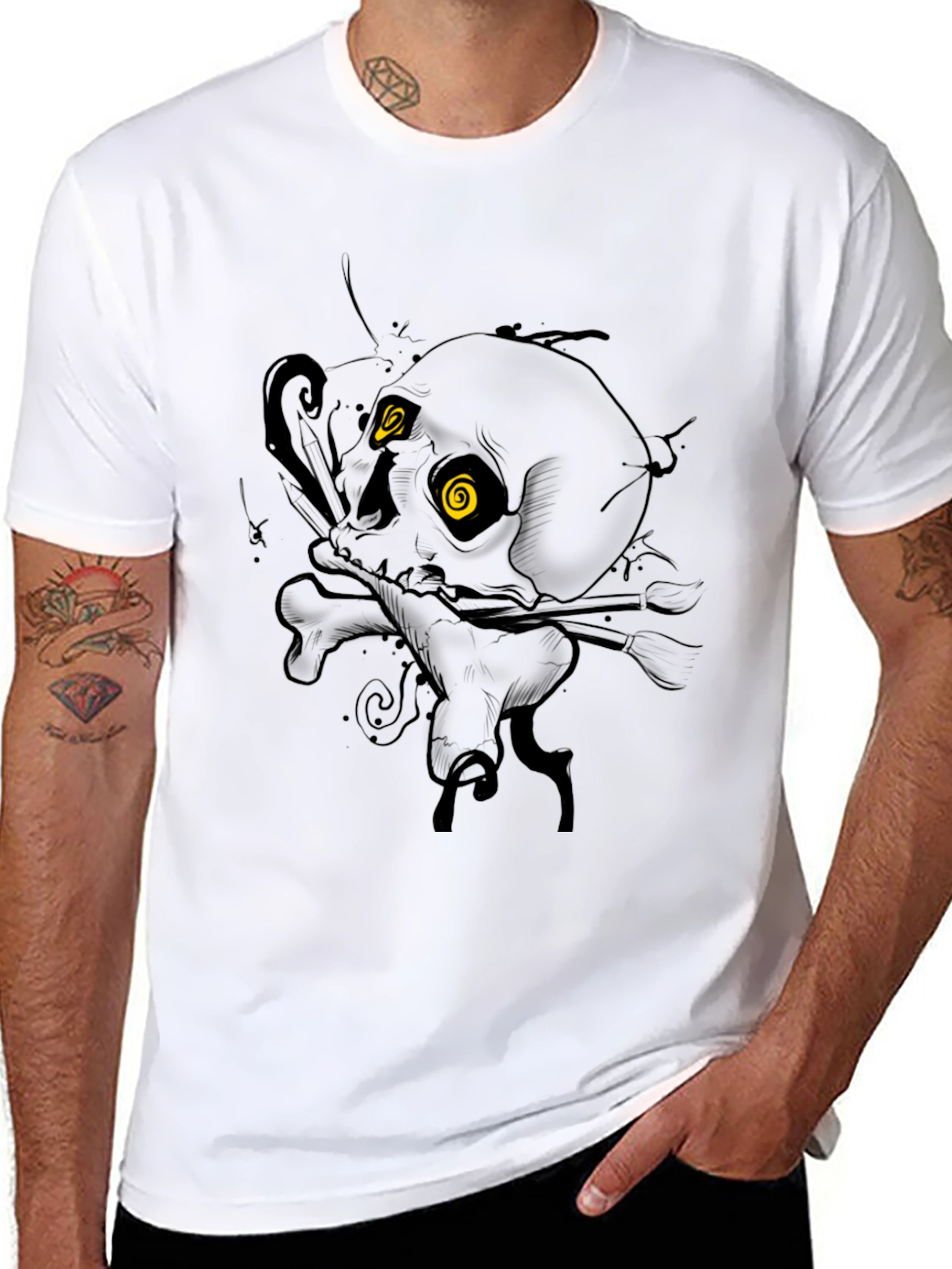 Black Skull & Bones Graphic Tee - Dark Humor Style view 8
