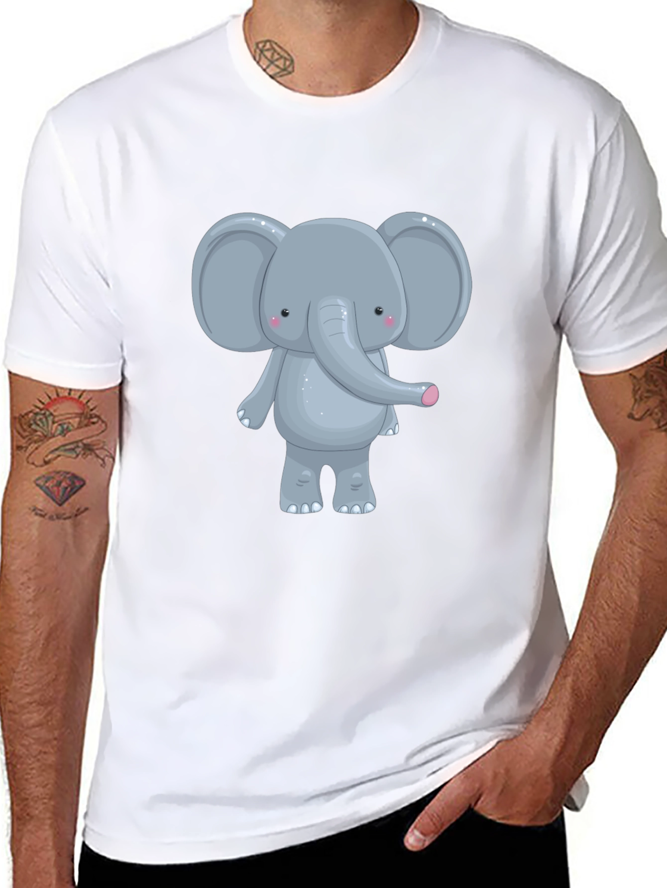 Black Cute Elephant Graphic Tee - Unisex Black T-Shirt view 8