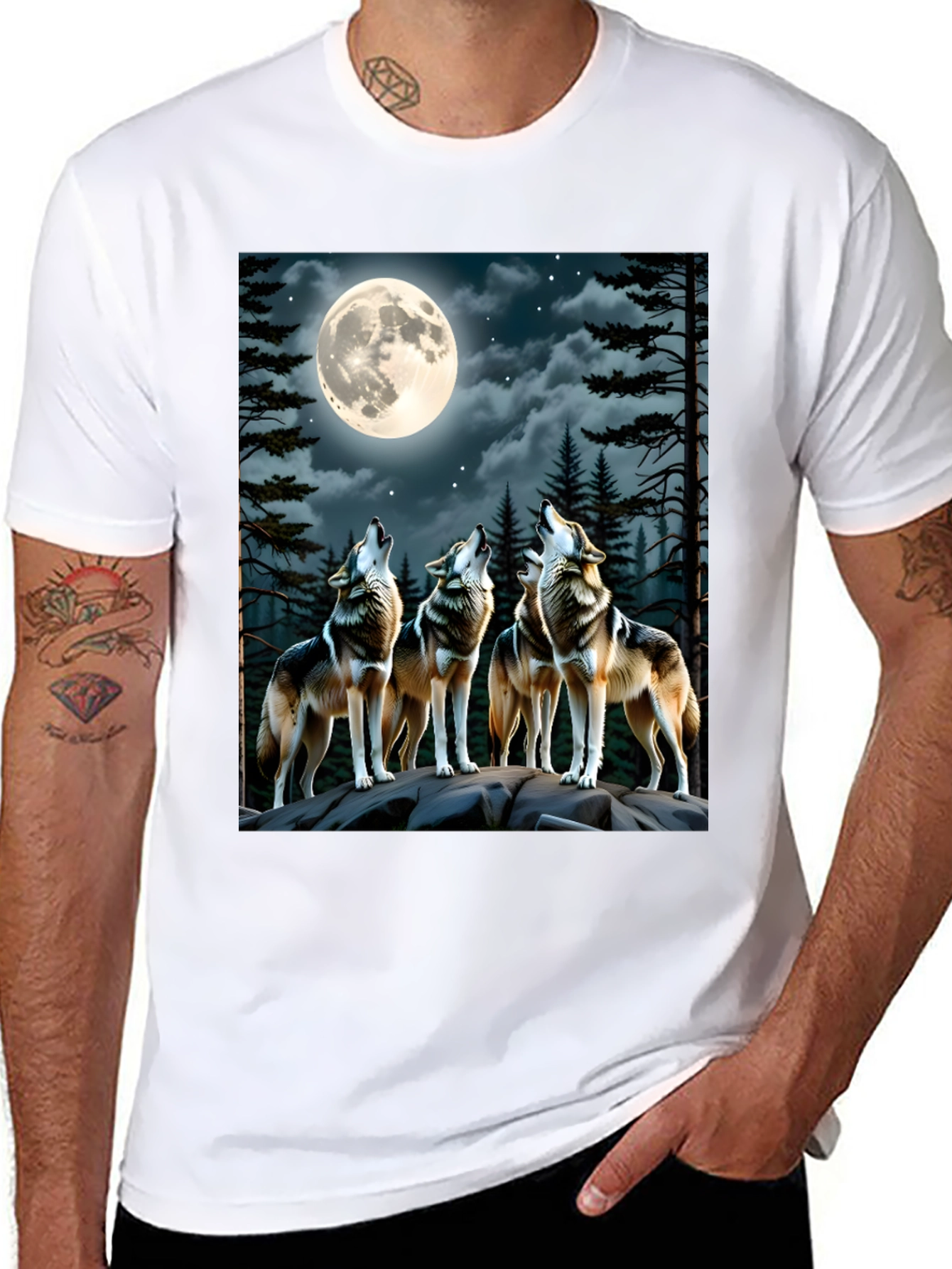 Black Wolf Pack Moon Graphic T-Shirt view 8
