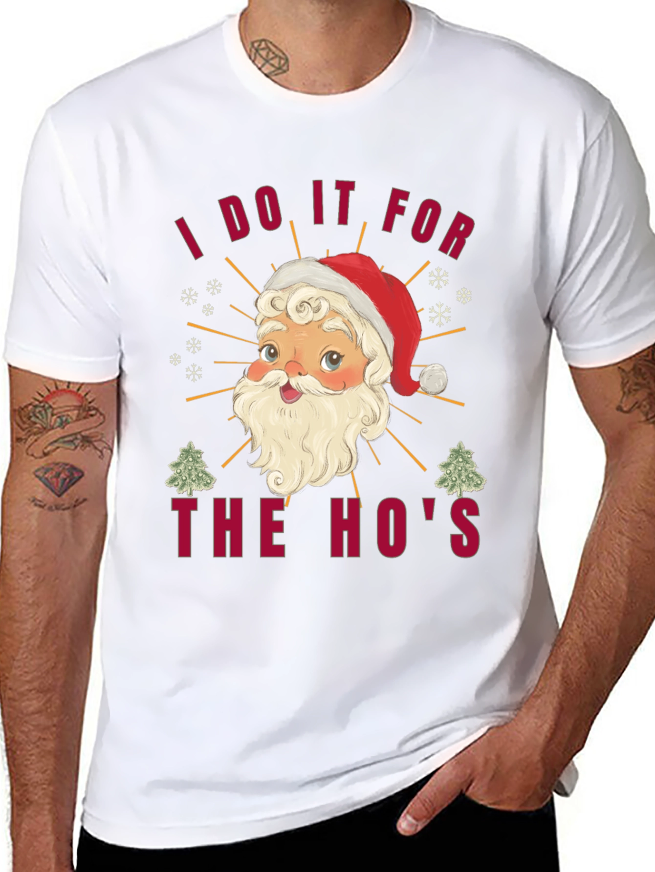 Black I Do It For The Ho's Christmas Santa T-Shirt view 8