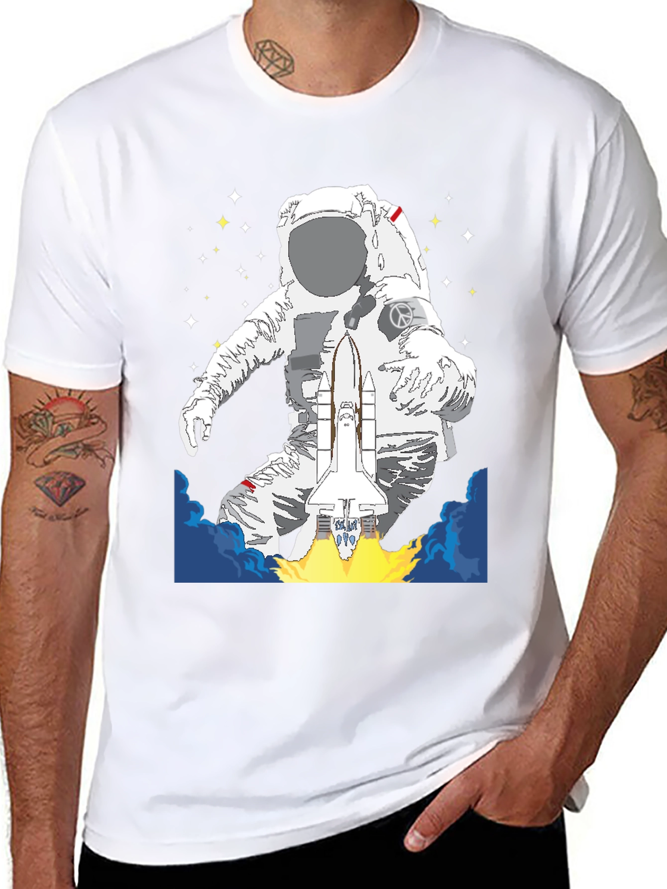 Black Astronaut Space Shuttle Graphic Tee view 8