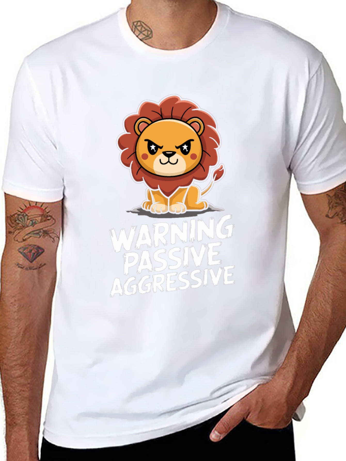 Black Warning Passive Aggressive Lion Graphic Tee view 8
