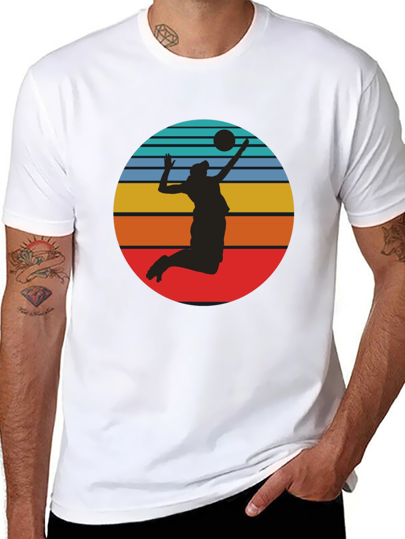 Black Volleyball Sunset Silhouette Graphic Tee - Black view 8