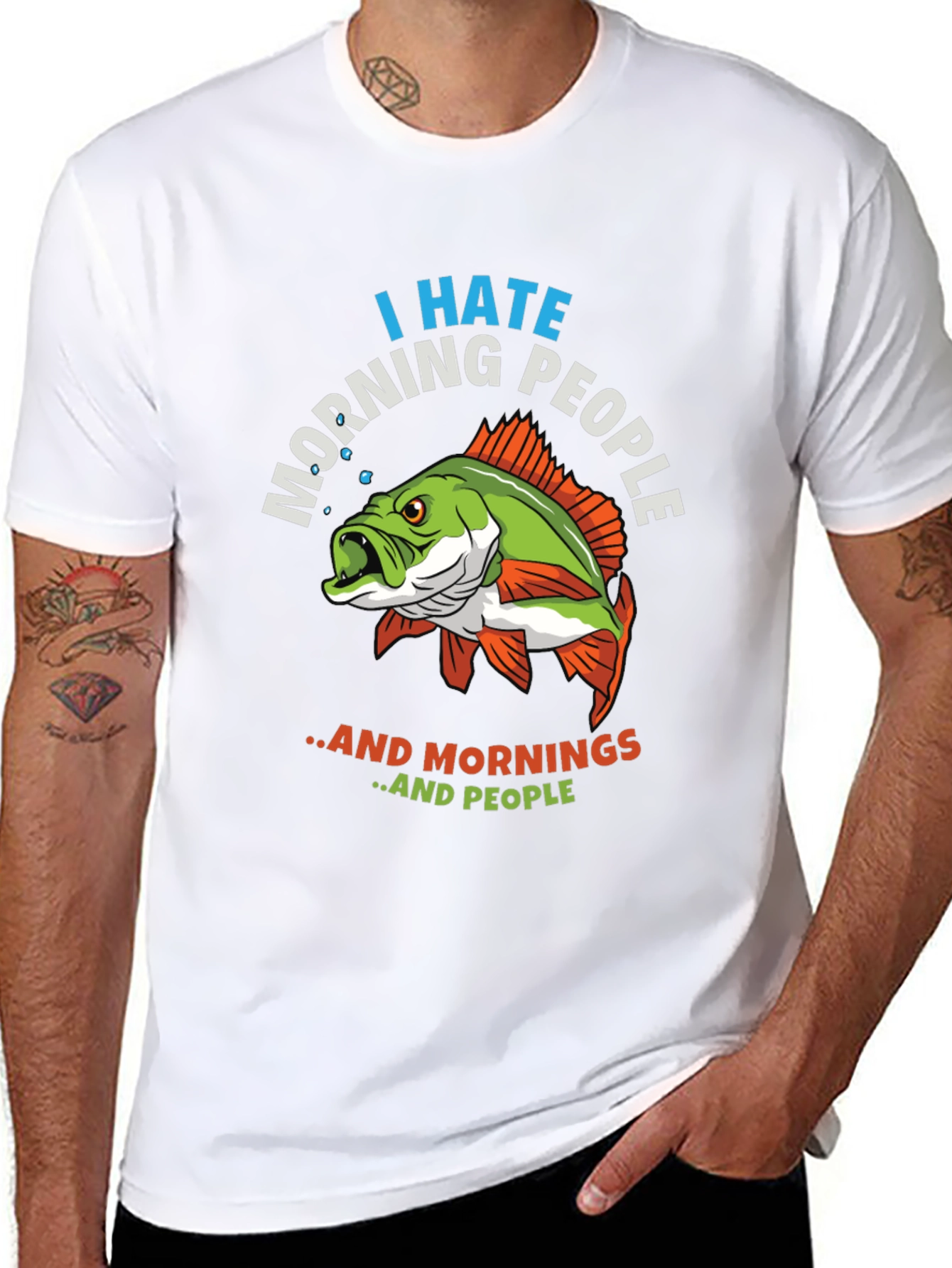 Black I Hate Morning People Fish Graphic T-Shirt view 8