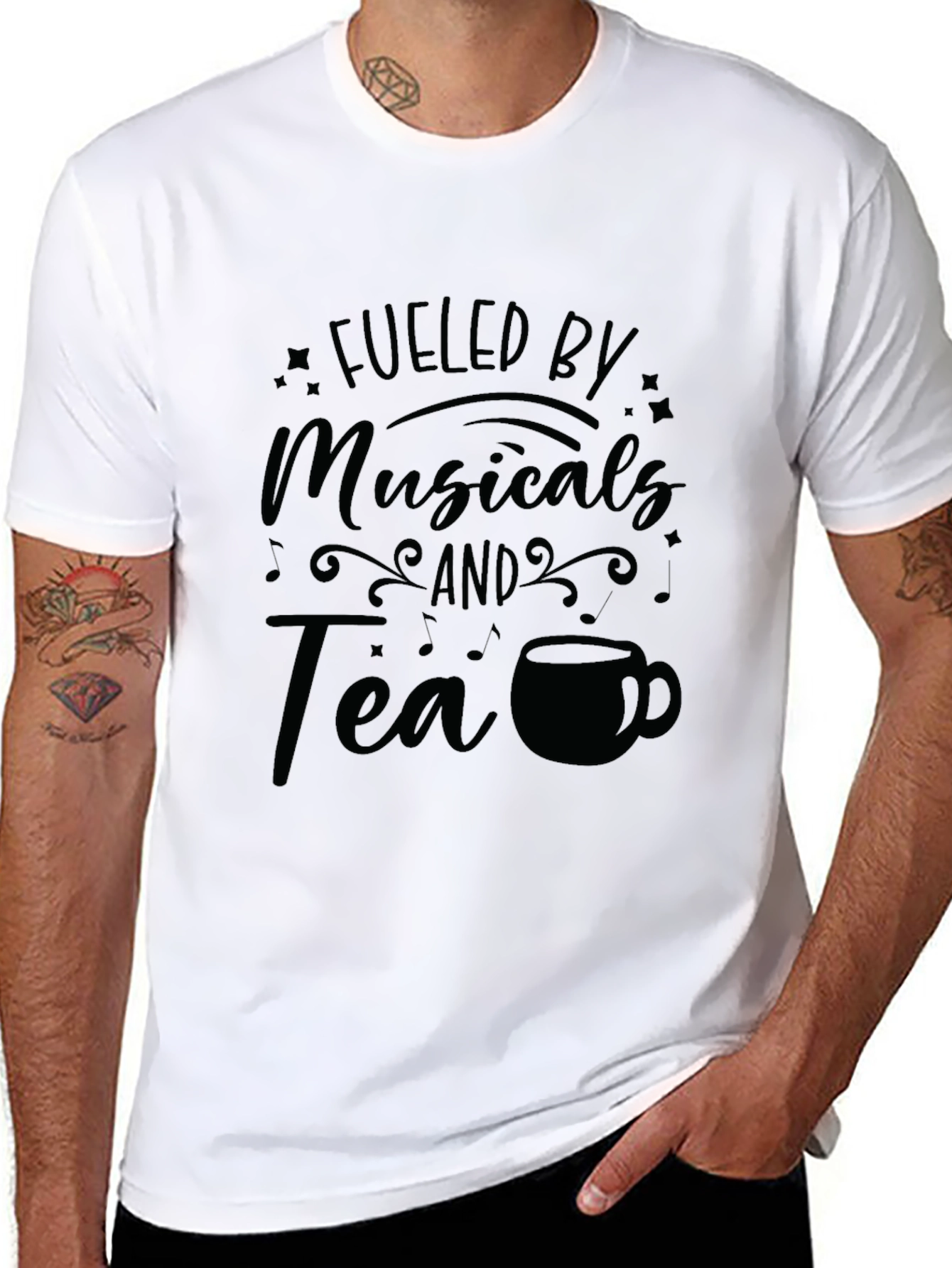 Black Fueled by Musicals and Tea Graphic T-Shirt view 8
