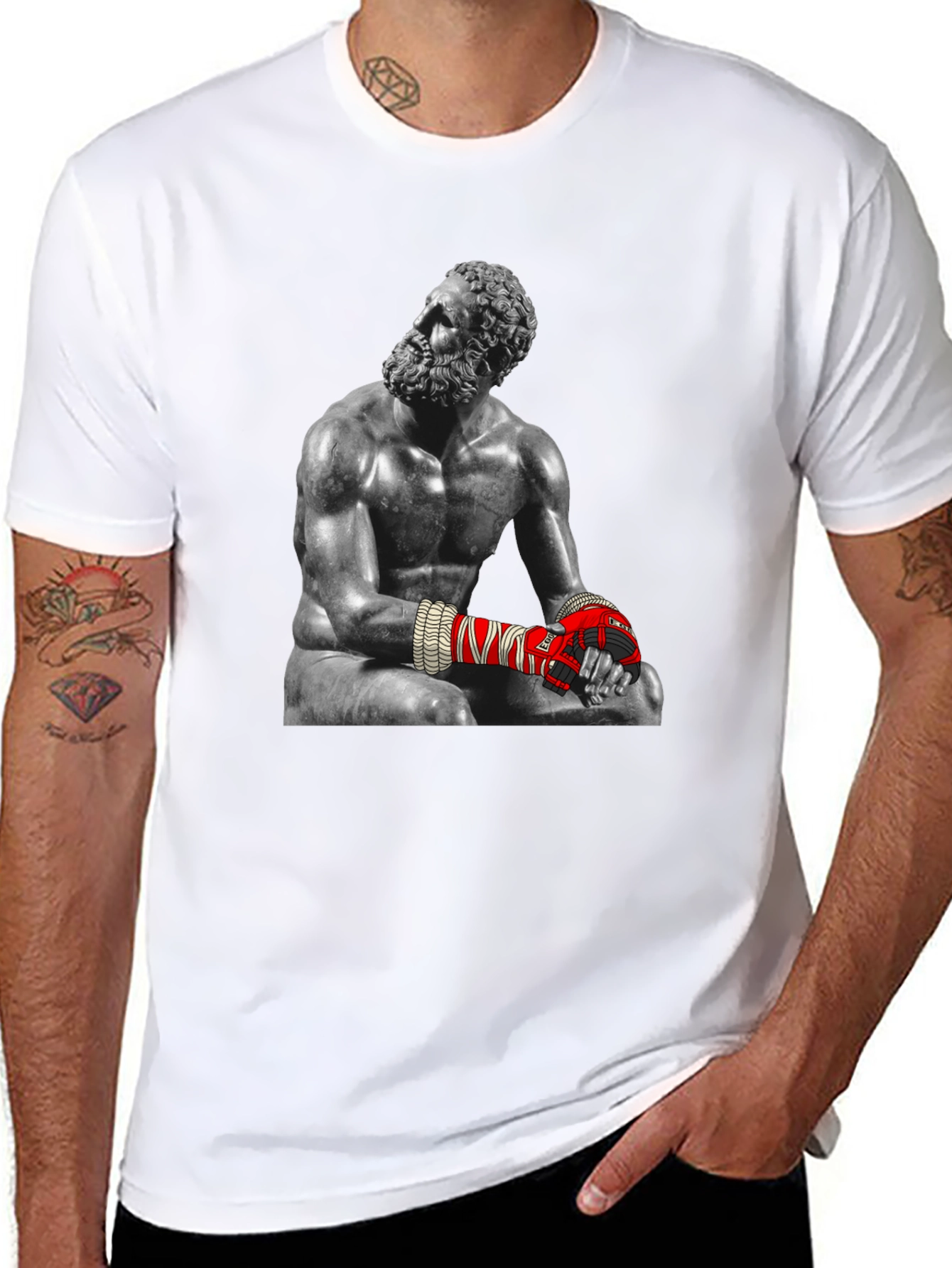 Black The Boxer Statue Graphic Tee - Unique Design view 8