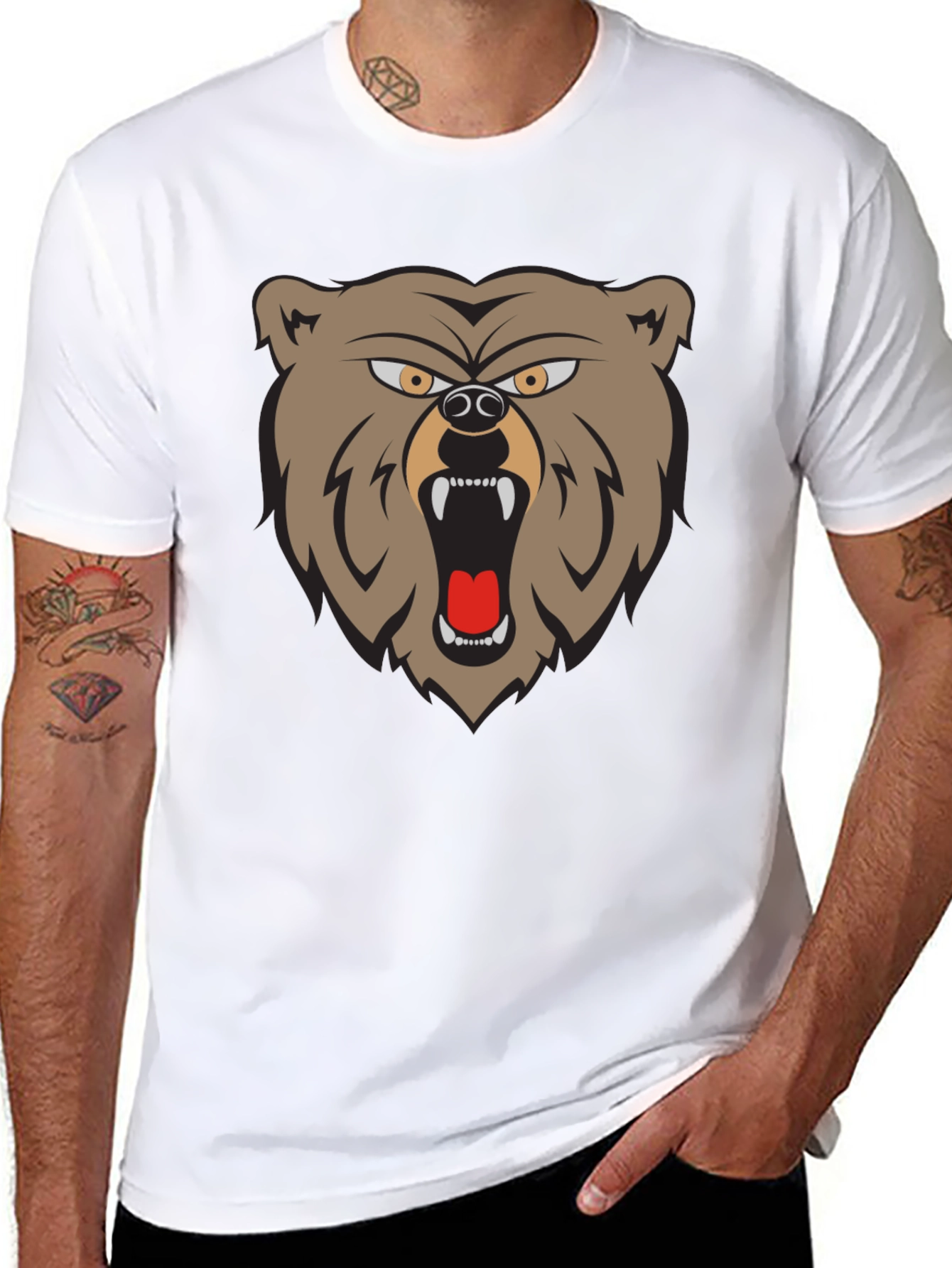 Black Men's Graphic T-Shirt - Roaring Bear Design view 8