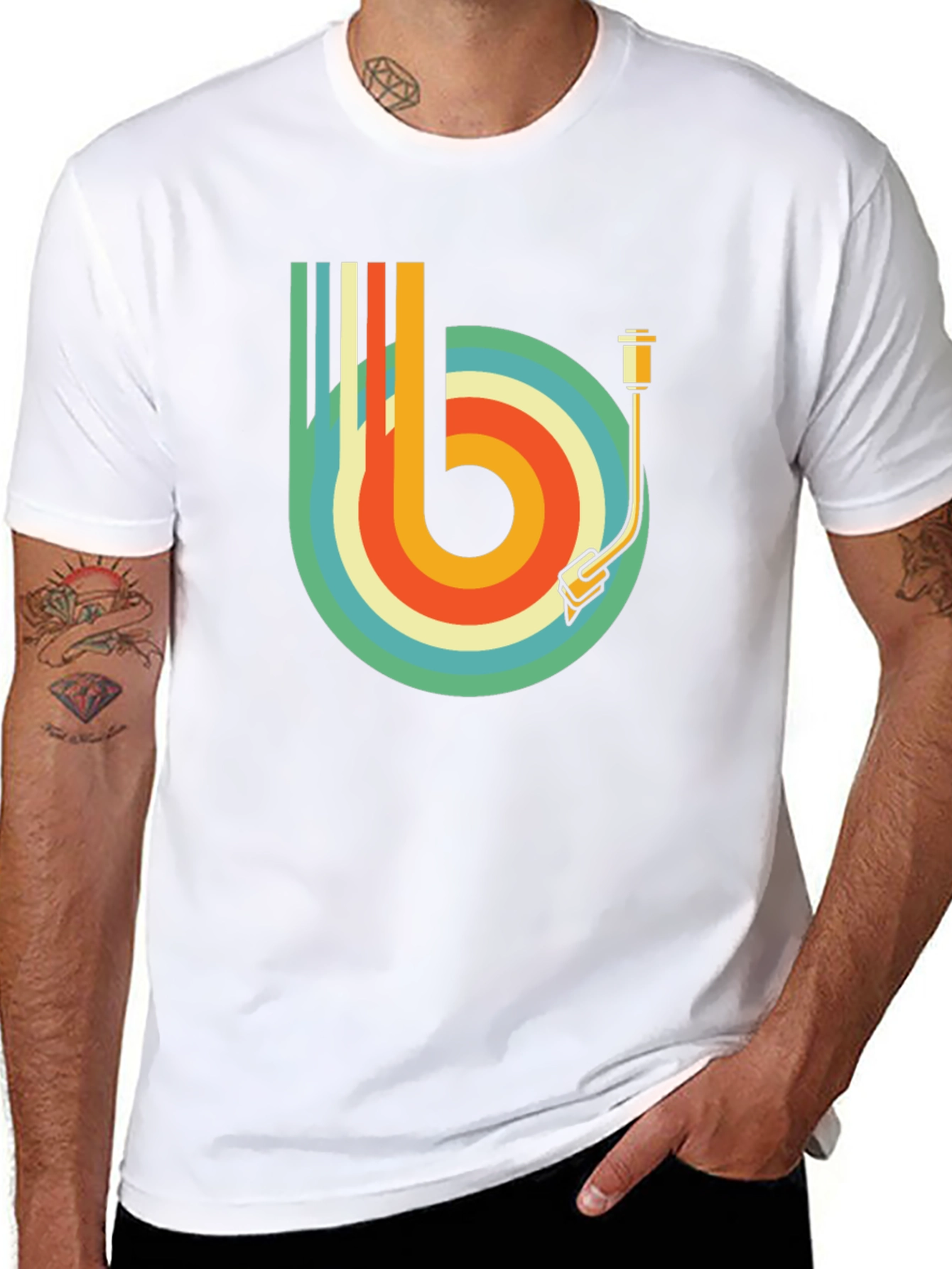 Black Retro Record Player Graphic Tee view 8