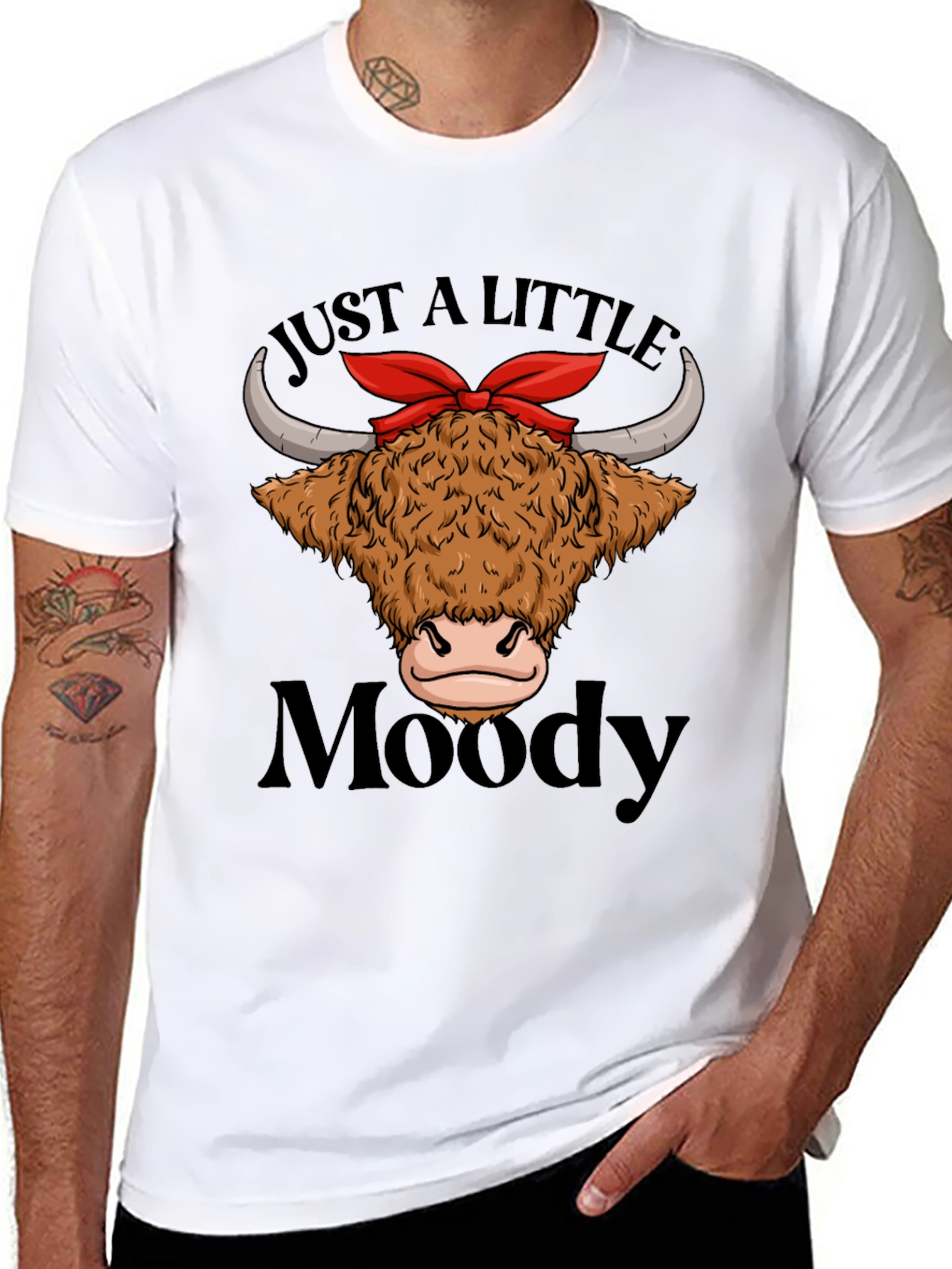 Black Moody Highland Cow T-Shirt Funny Graphic Tee view 8