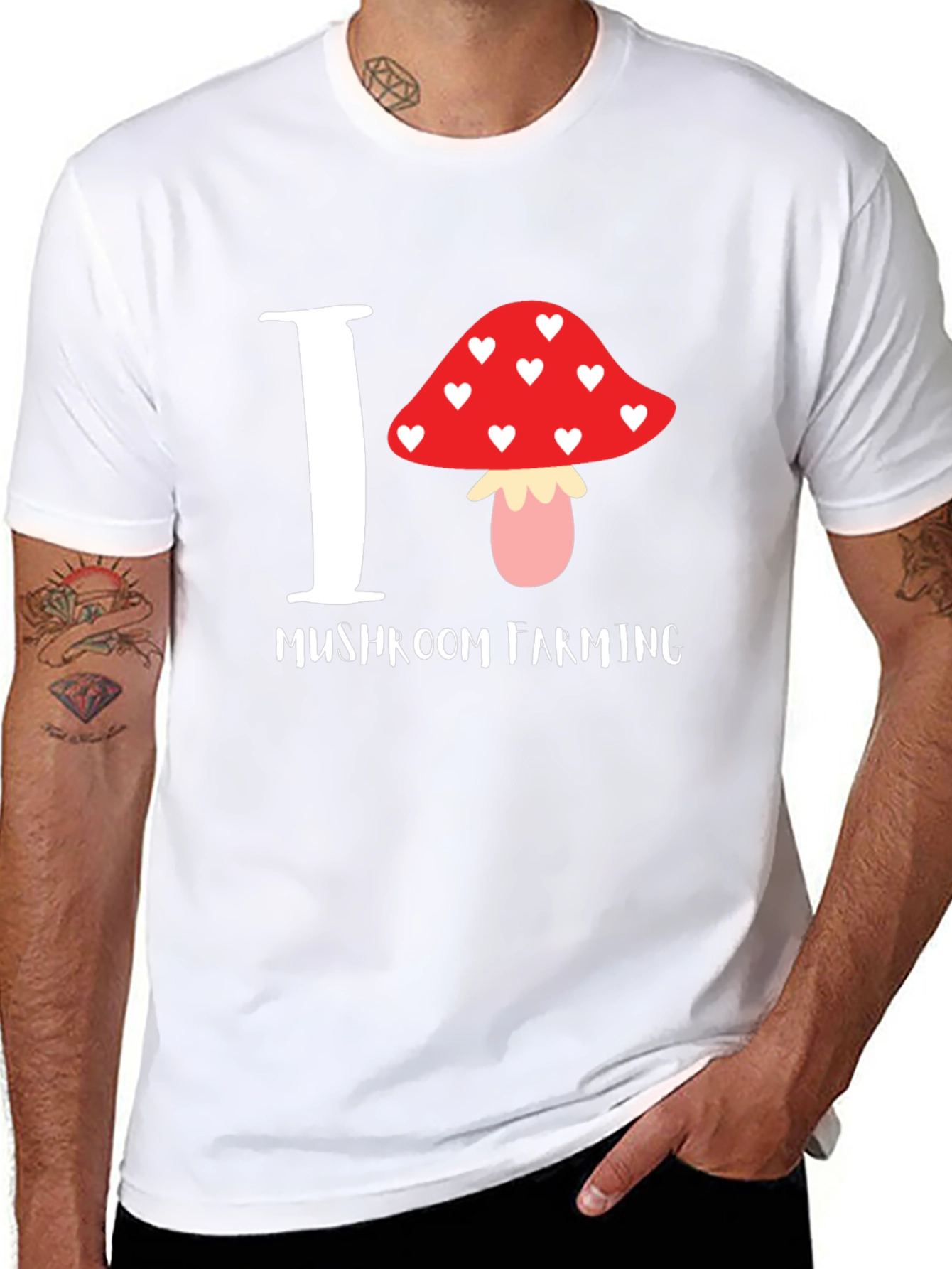 Black I Love Mushroom Farming T-Shirt view 8