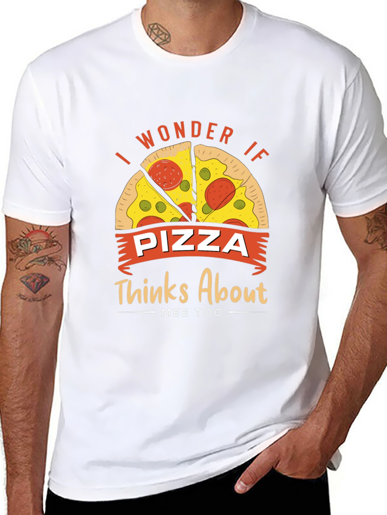 Black Pizza Lover Graphic Tee - I Wonder If Pizza Thinks About Mee Too view 8
