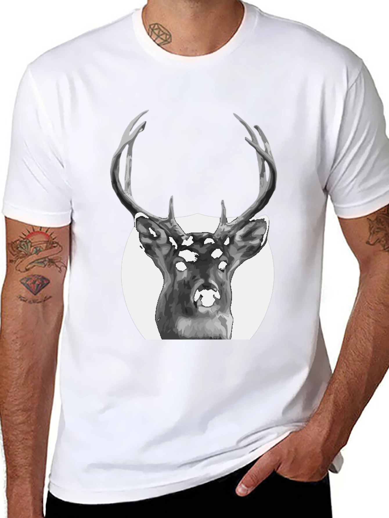 Black Deer Graphic Print Black T-Shirt view 8