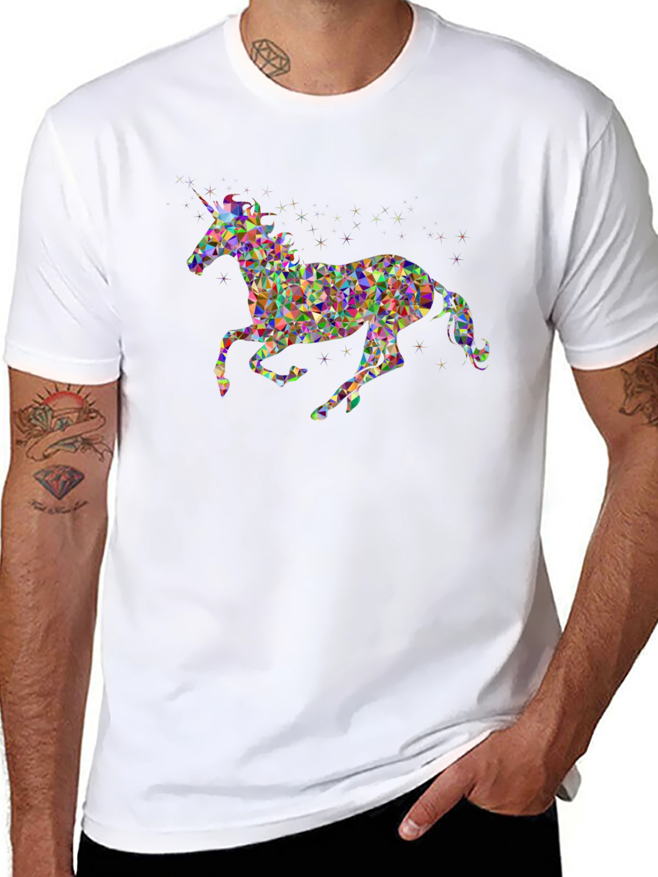 Black Unicorn Geometric Graphic Black T-Shirt view 8