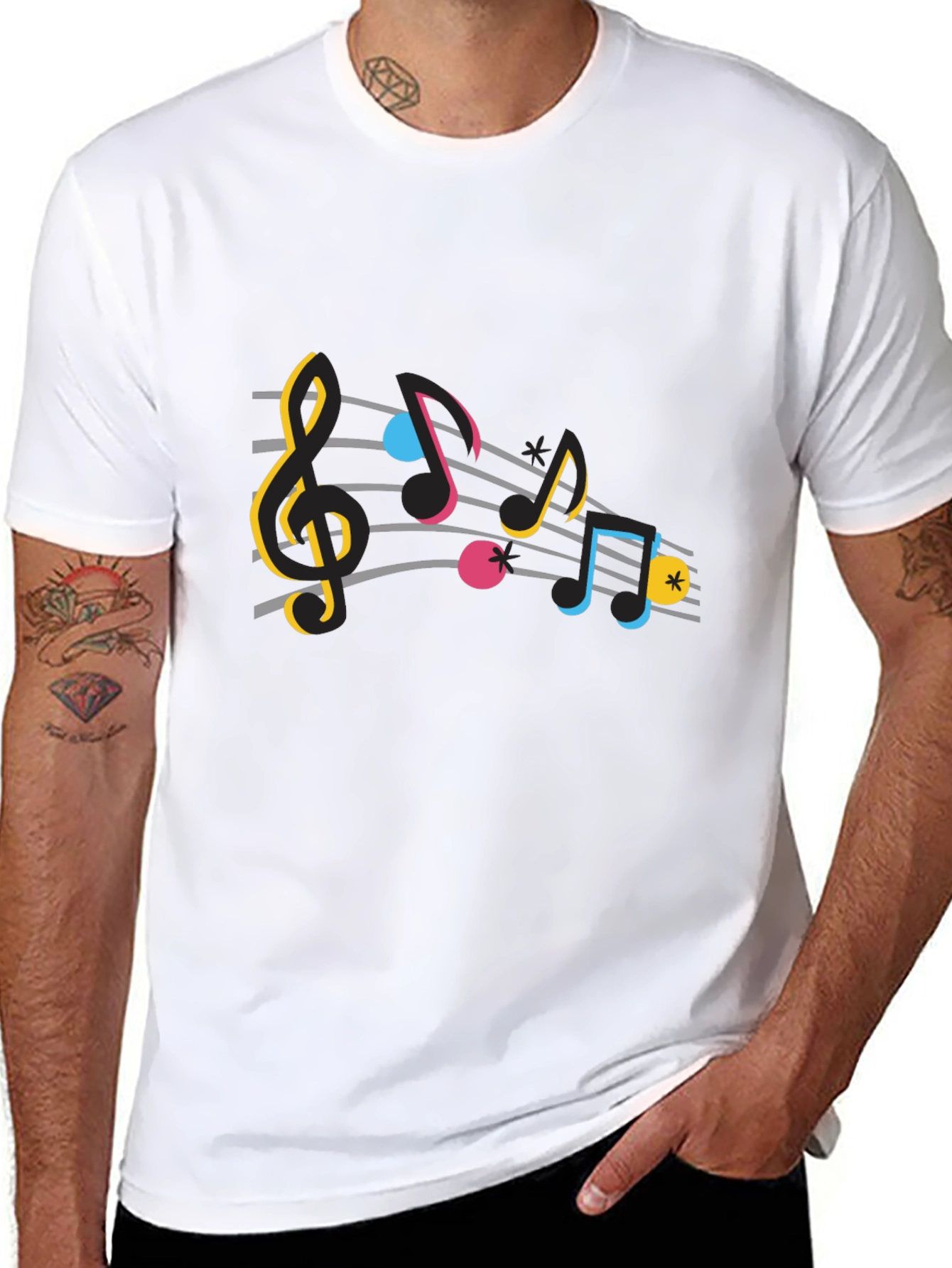 Black Colorful Music Notes Graphic T-Shirt view 8