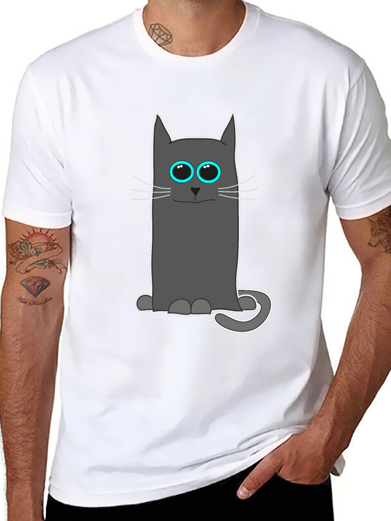 Black Cool Cat Tee: Funny Cartoon Cat T-Shirt view 8