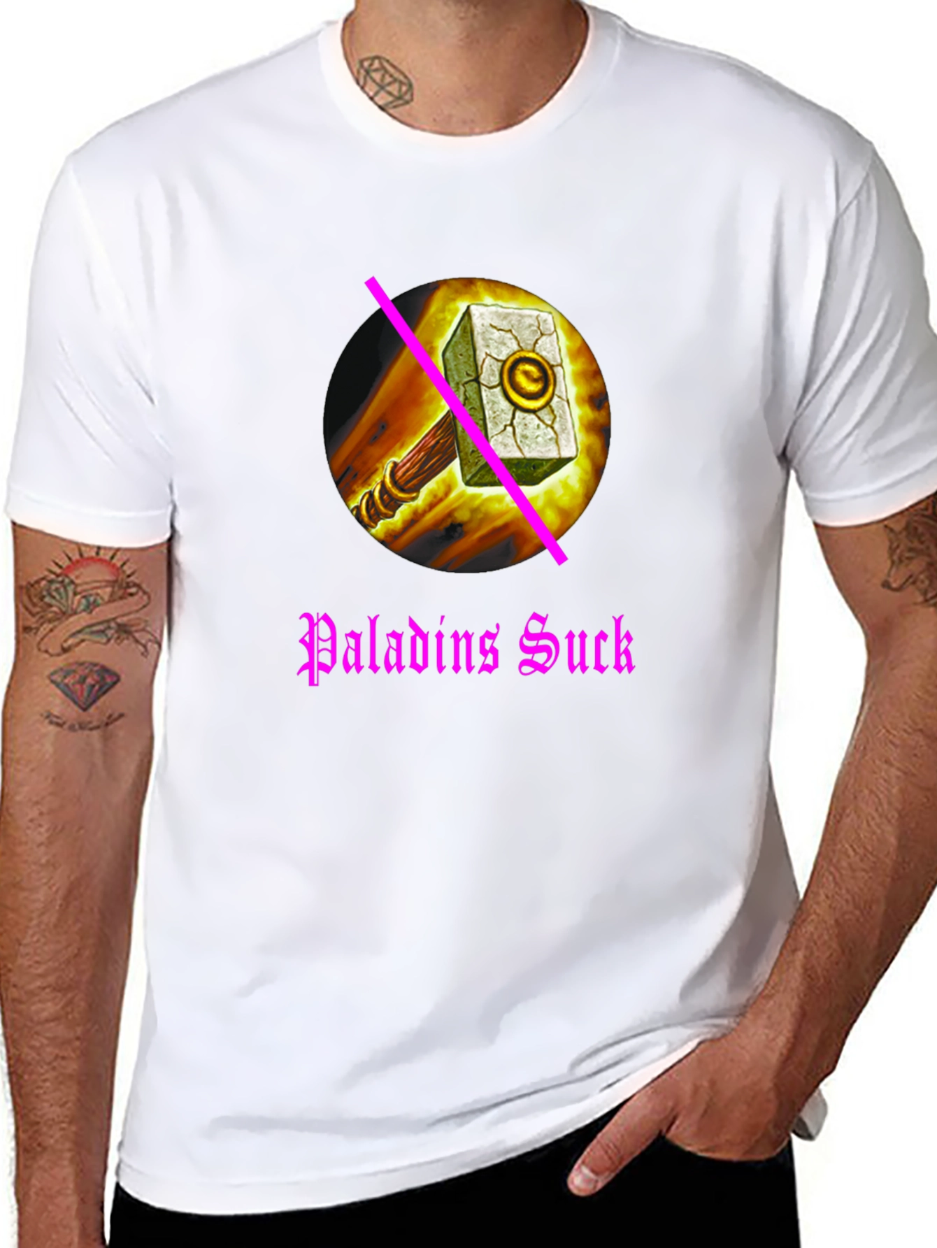 Black Paladins Sucks T-Shirt: Anti-Paladin Hammer Design view 8