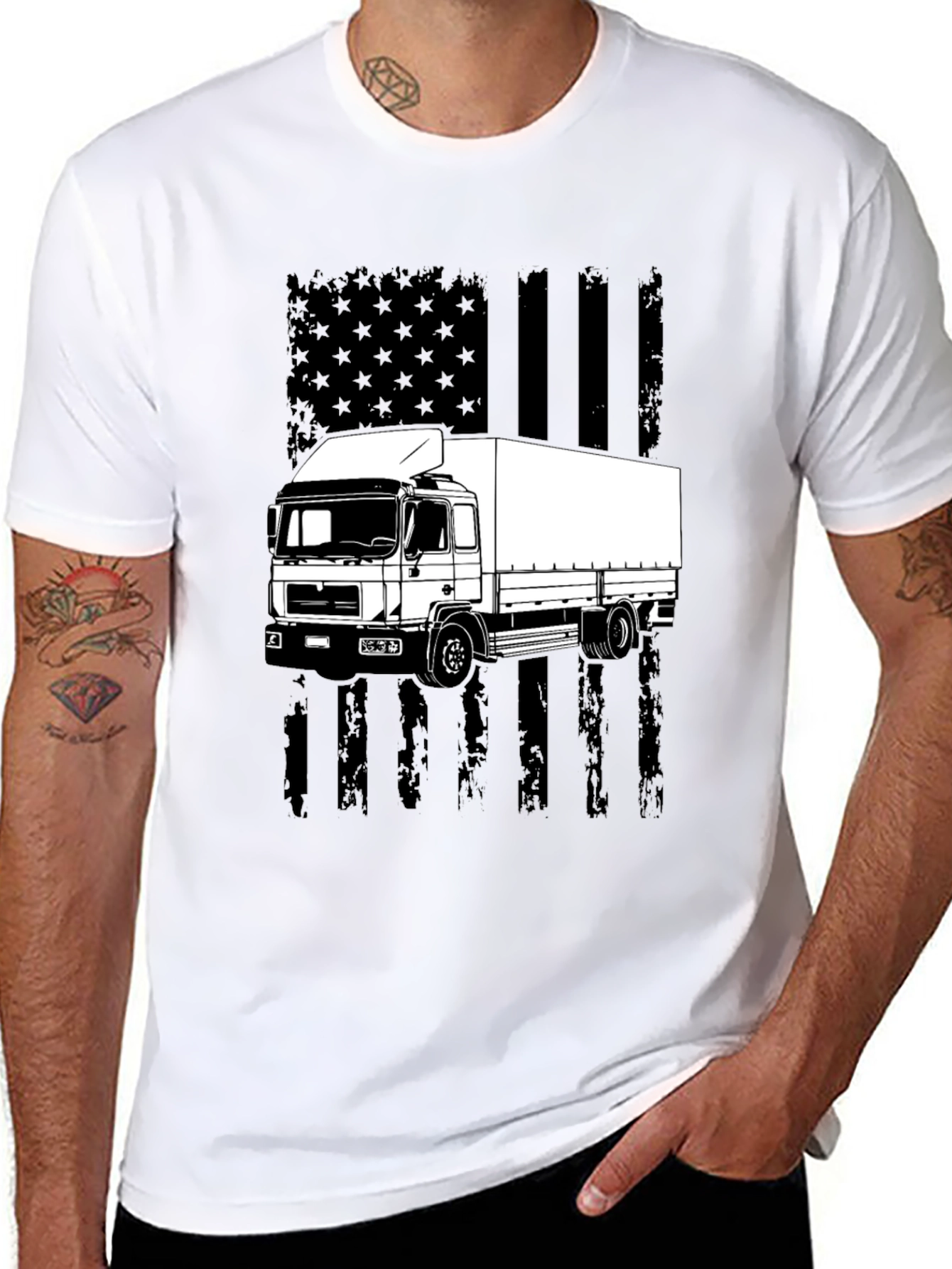 Black Trucker T-Shirt - American Flag Style view 8
