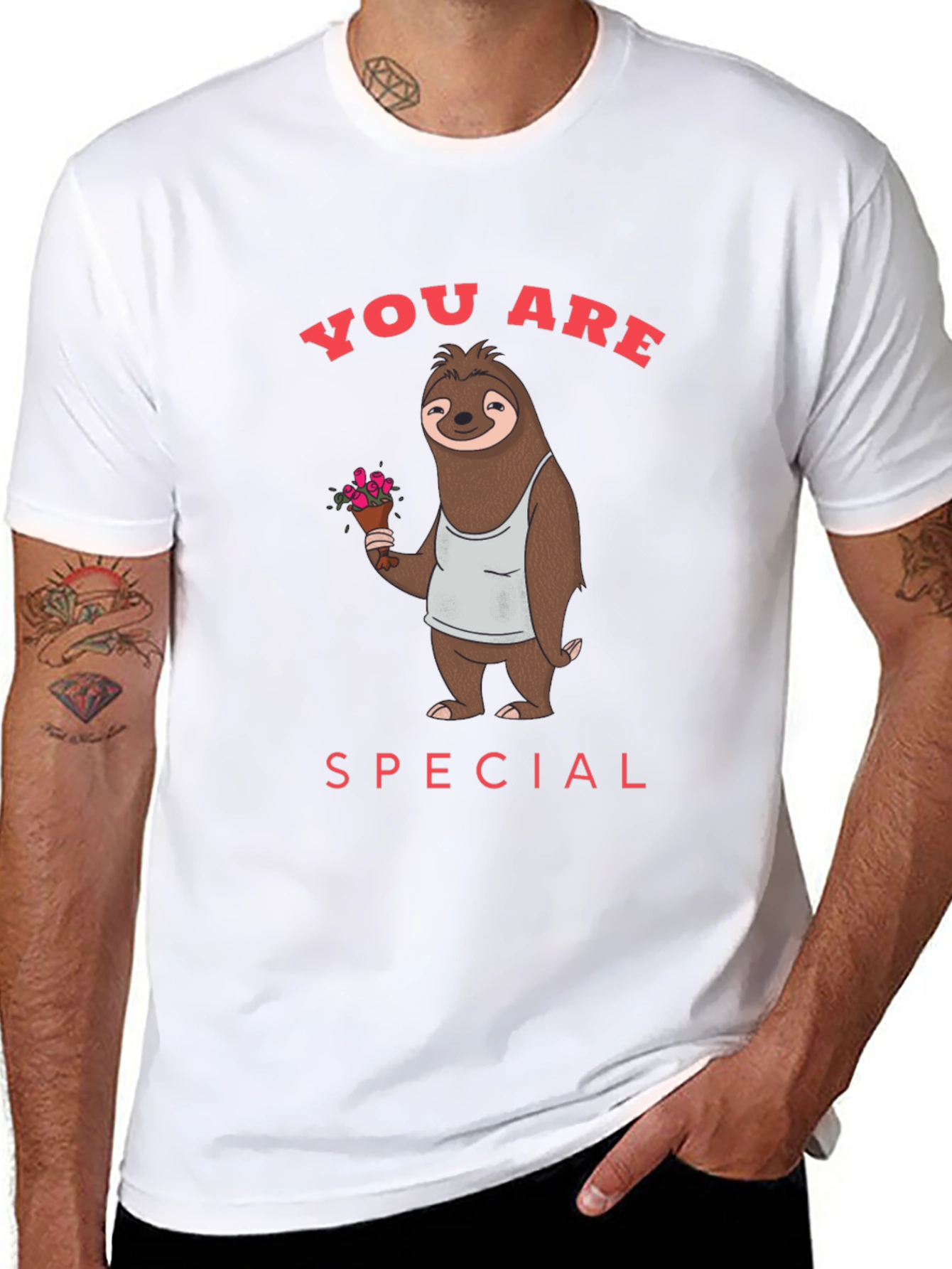Black Cute Sloth with Flowers Graphic T-Shirt view 8