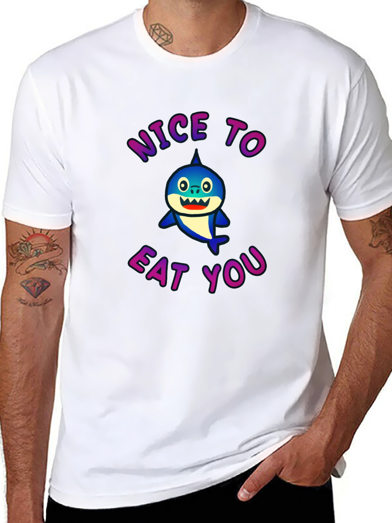 Black Nice To Eat You Shark Graphic Tee view 8