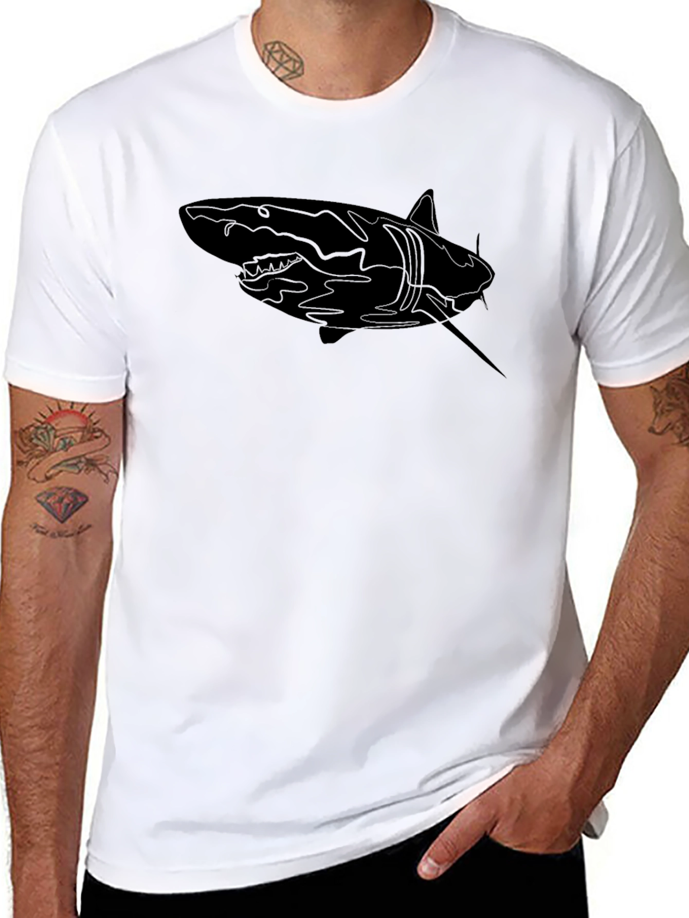 Black Shark Graphic Print Men's Black T-Shirt view 8