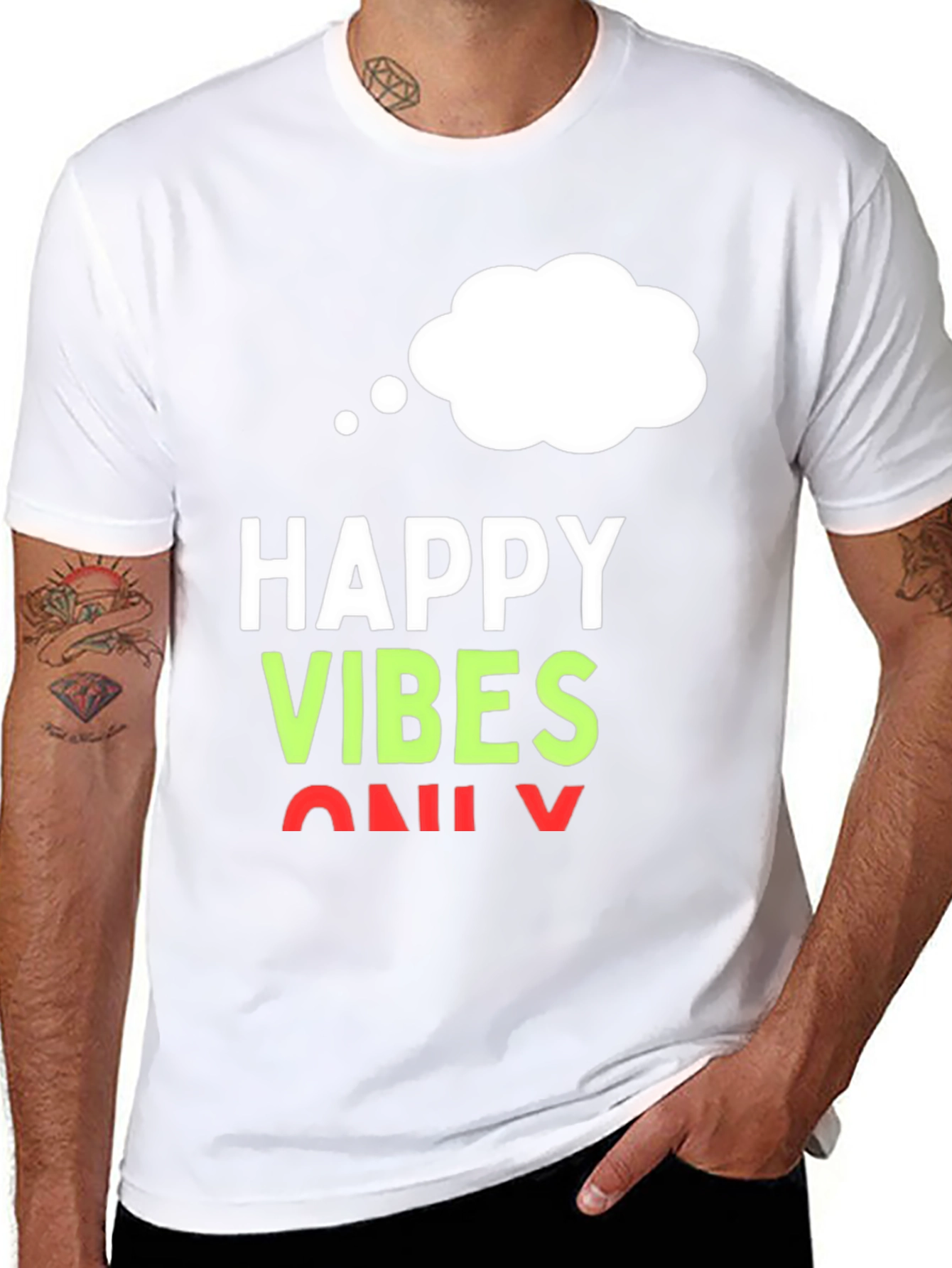 Black Happy Vibes Only T-Shirt - Black Casual Tee view 8