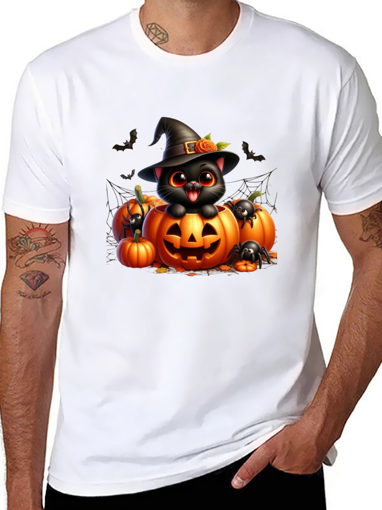 Black Halloween Cat Pumpkin Graphic Tee view 8