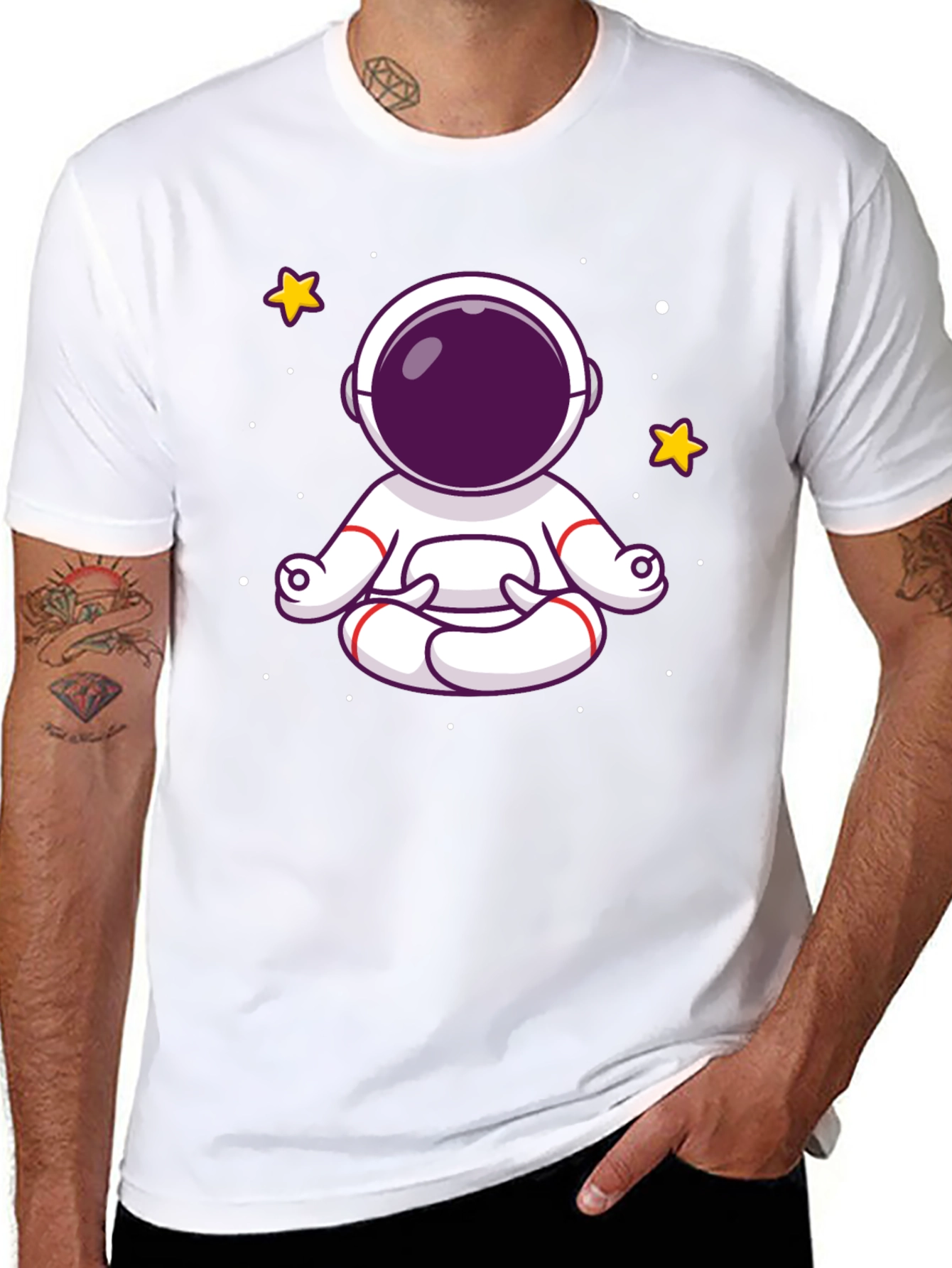 Black Meditating Astronaut Graphic Tee - Black Cotton Shirt view 8
