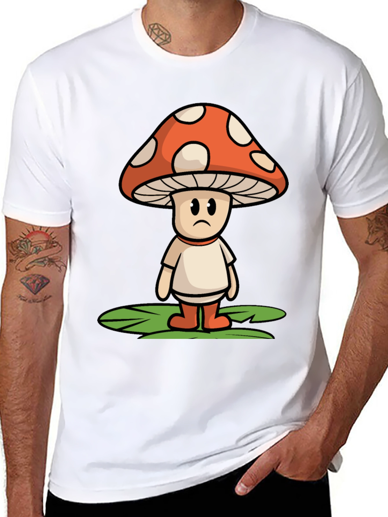 Black Sad Mushroom Graphic Tee - Funky Black T-Shirt view 8