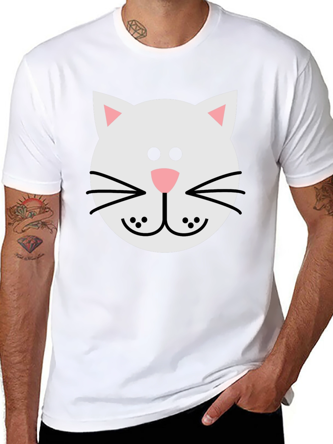 Black Cute Cat Face Graphic Tee - Soft Cotton Blend T-Shirt view 8