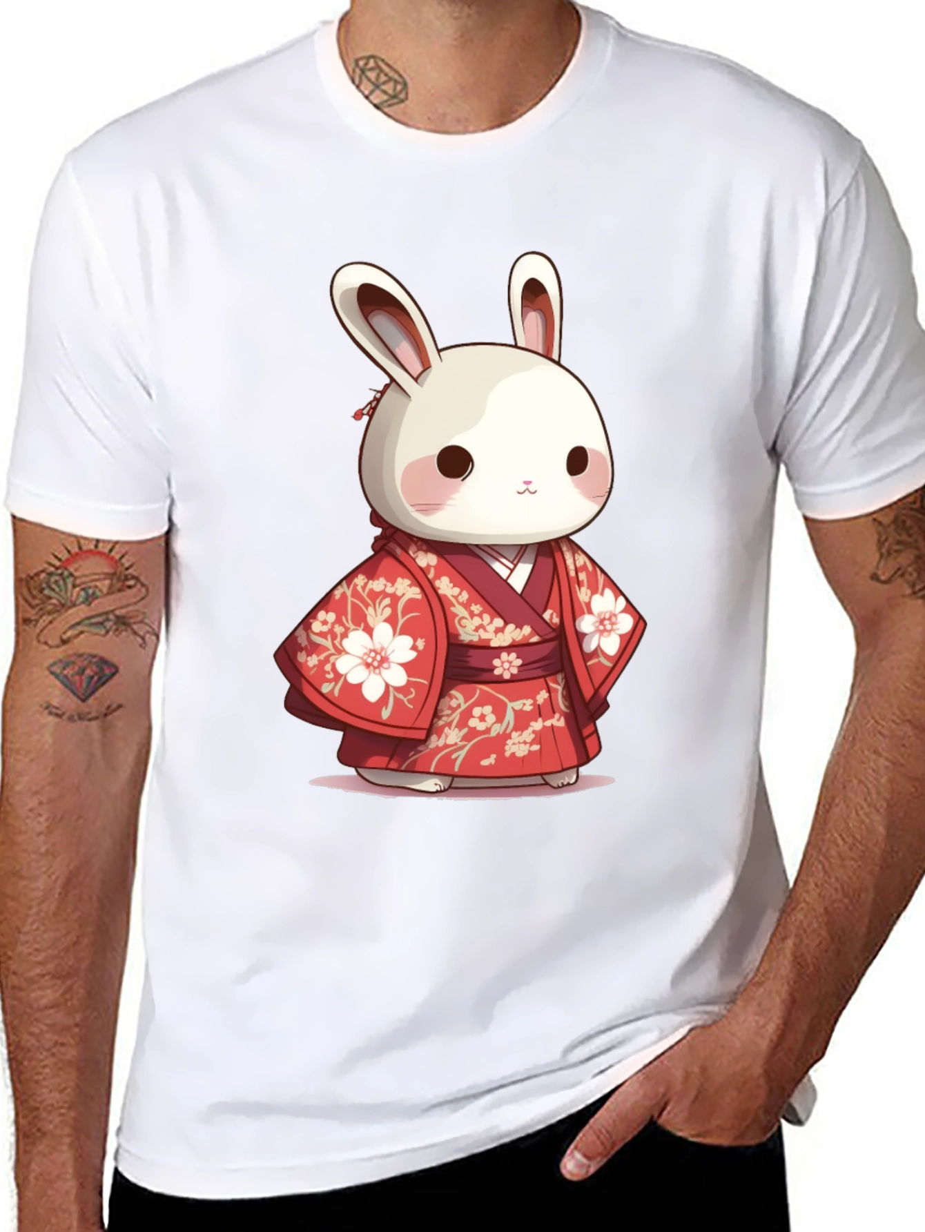 Black Cute Bunny in Kimono T-Shirt view 8