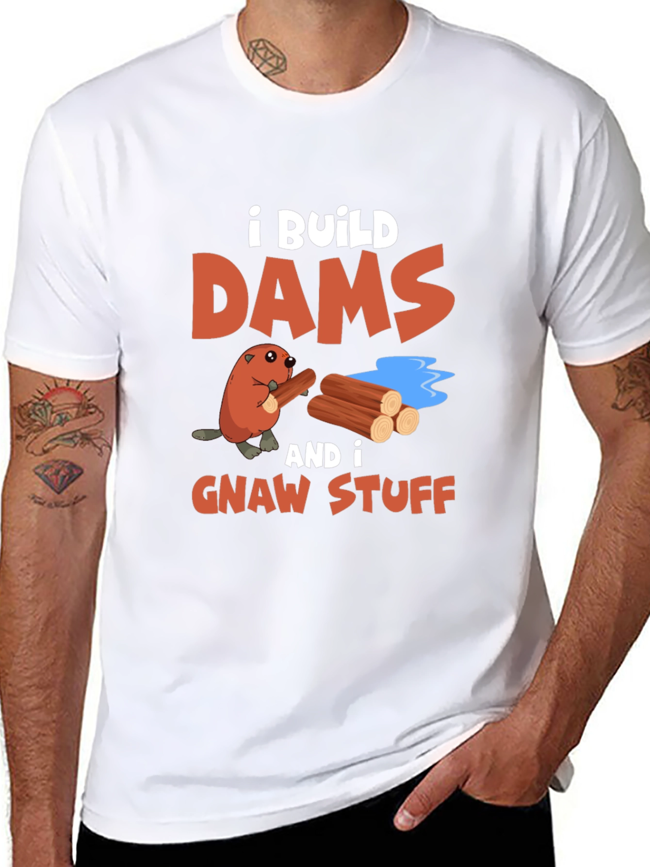 Black I Build Dams and Gnaw Stuff T-Shirt view 8