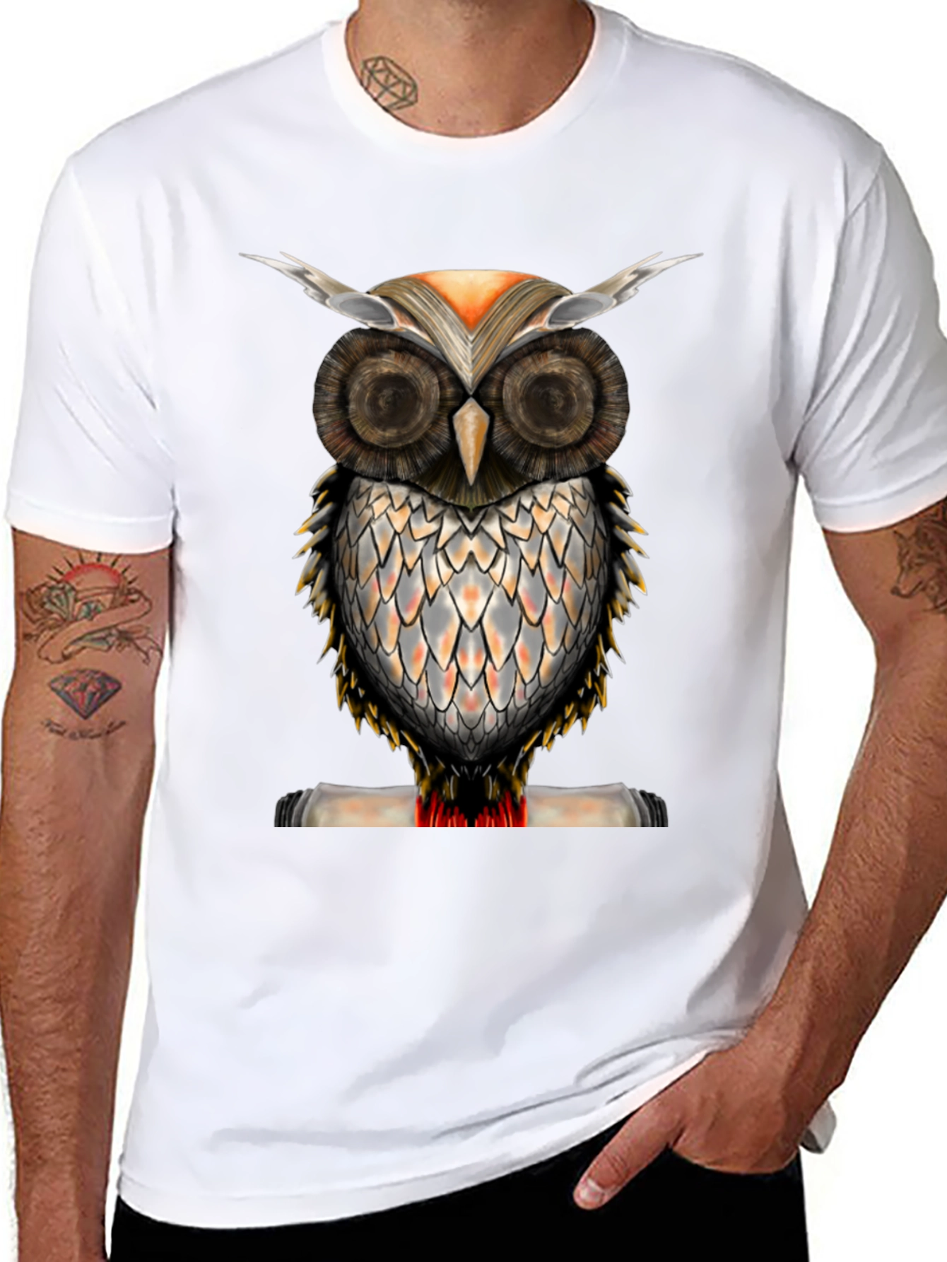 Black Owl Graphic Print Crew Neck T-Shirt view 8