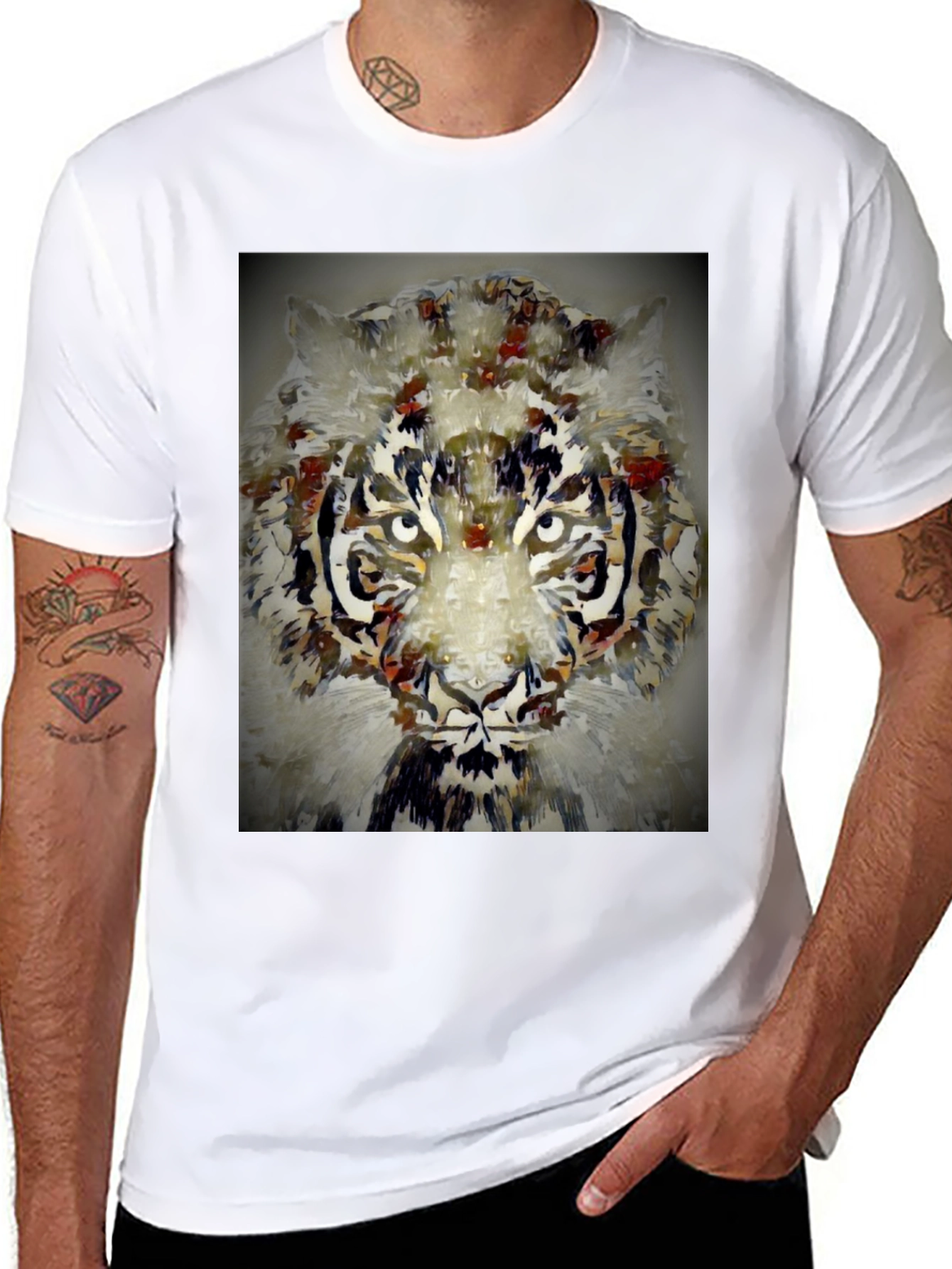 Black Abstract Tiger Graphic Tee view 8