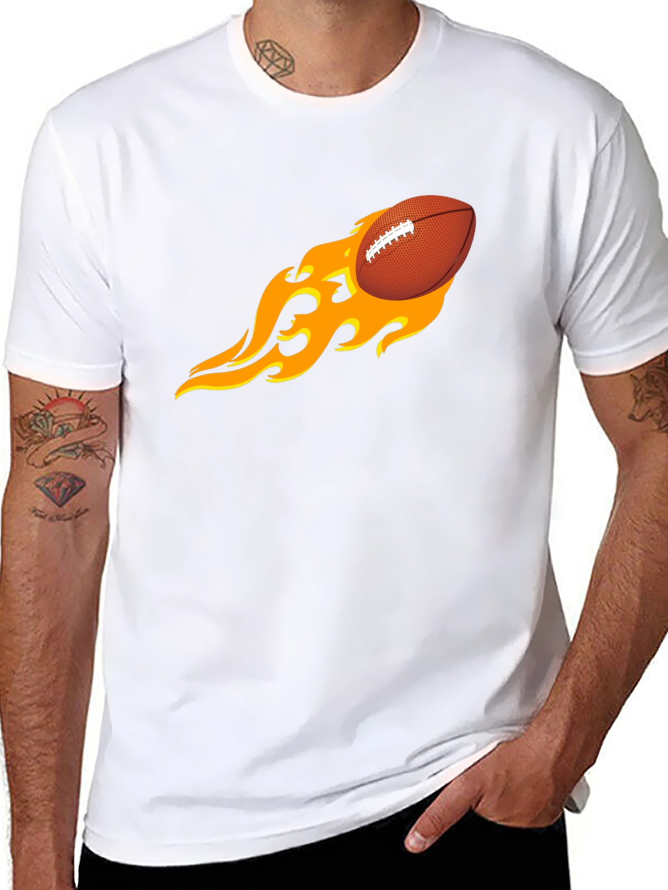 Black Flaming Football Graphic Tee - Black T-Shirt view 8