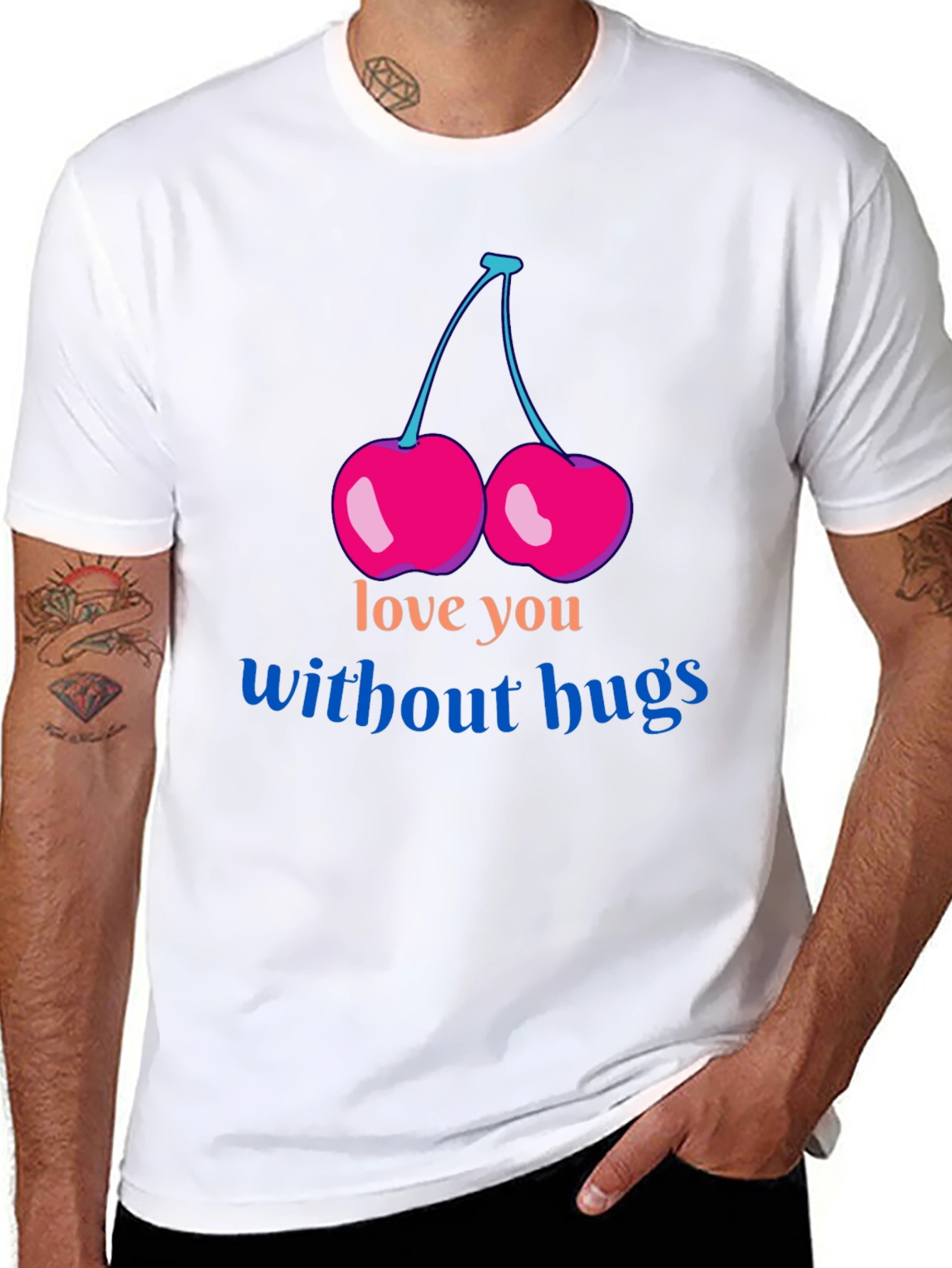 Black Love You Without Hugs Cherry Graphic Tee - Black view 8