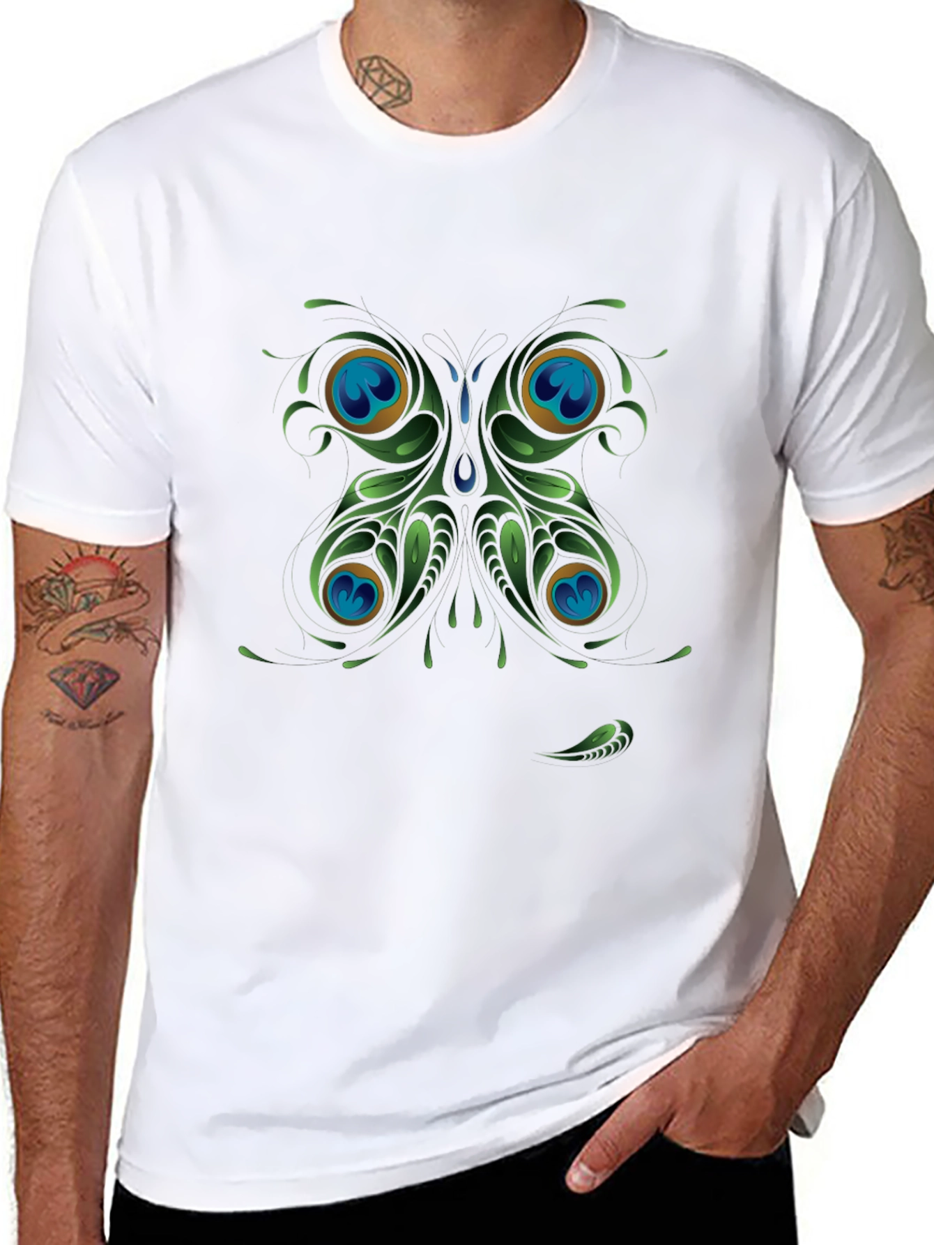 Black Peacock Butterfly Graphic Black T-Shirt view 8