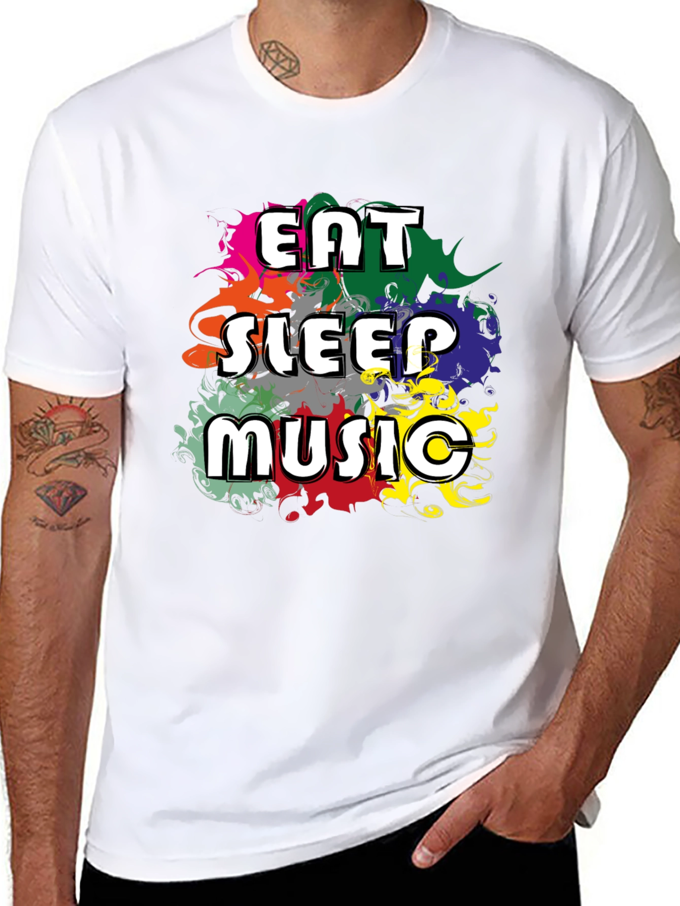 Black Eat Sleep Music T-Shirt - Colorful Graphic Tee view 8