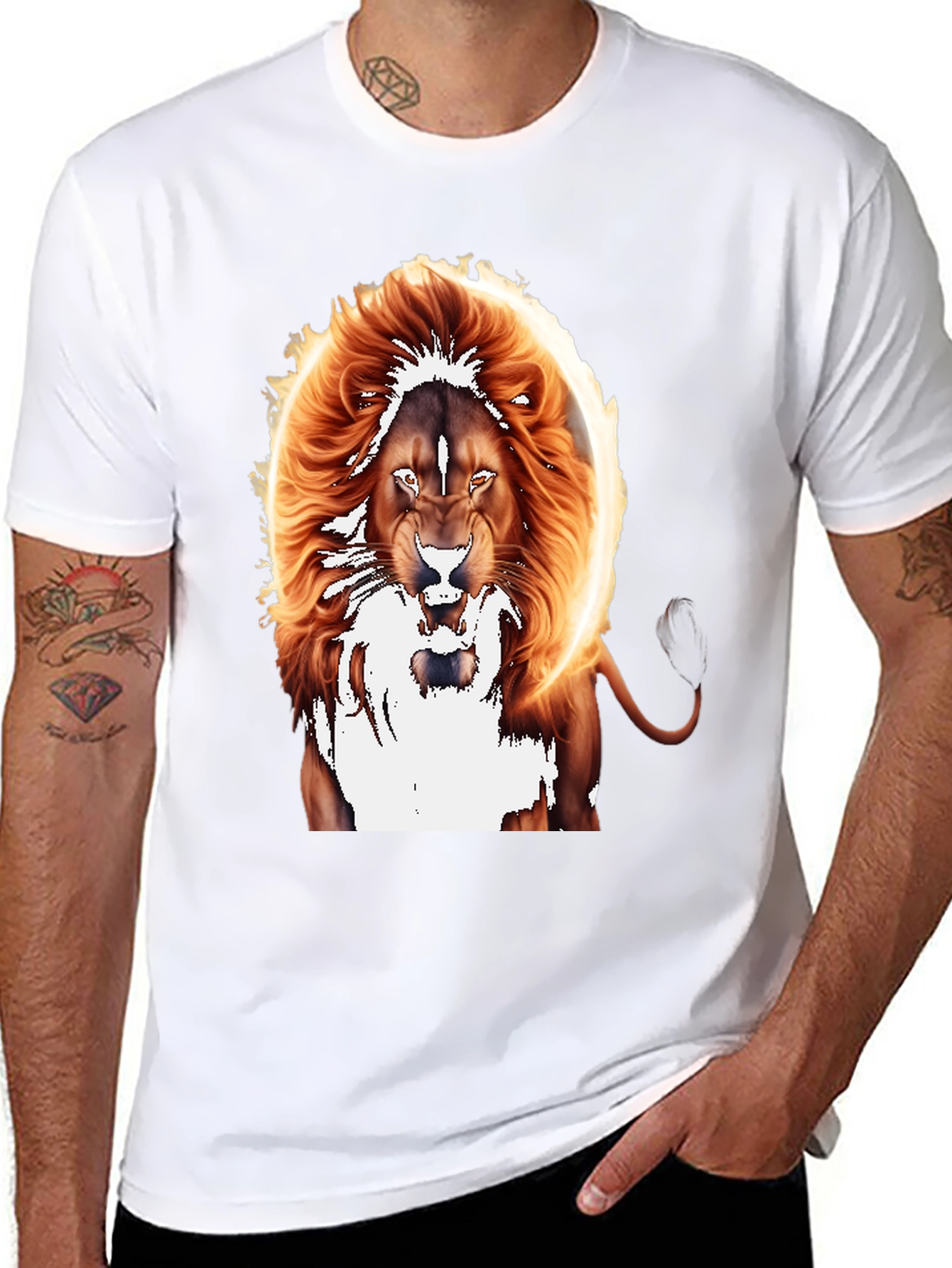 Black Fiery Lion Graphic Tee - Bold Animal Print view 8