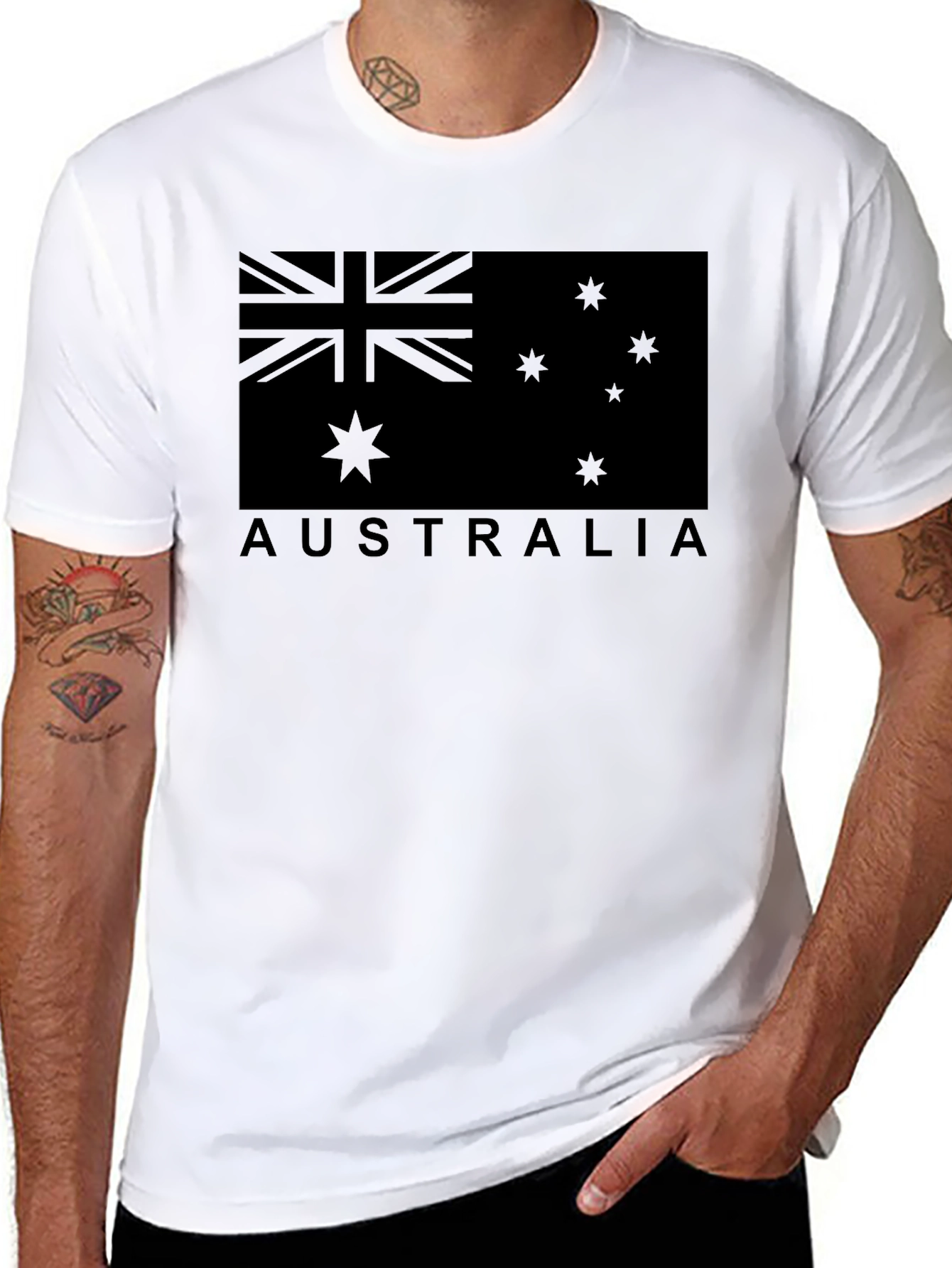 Black Australia Flag Graphic T-Shirt - Unisex Crew Neck view 8