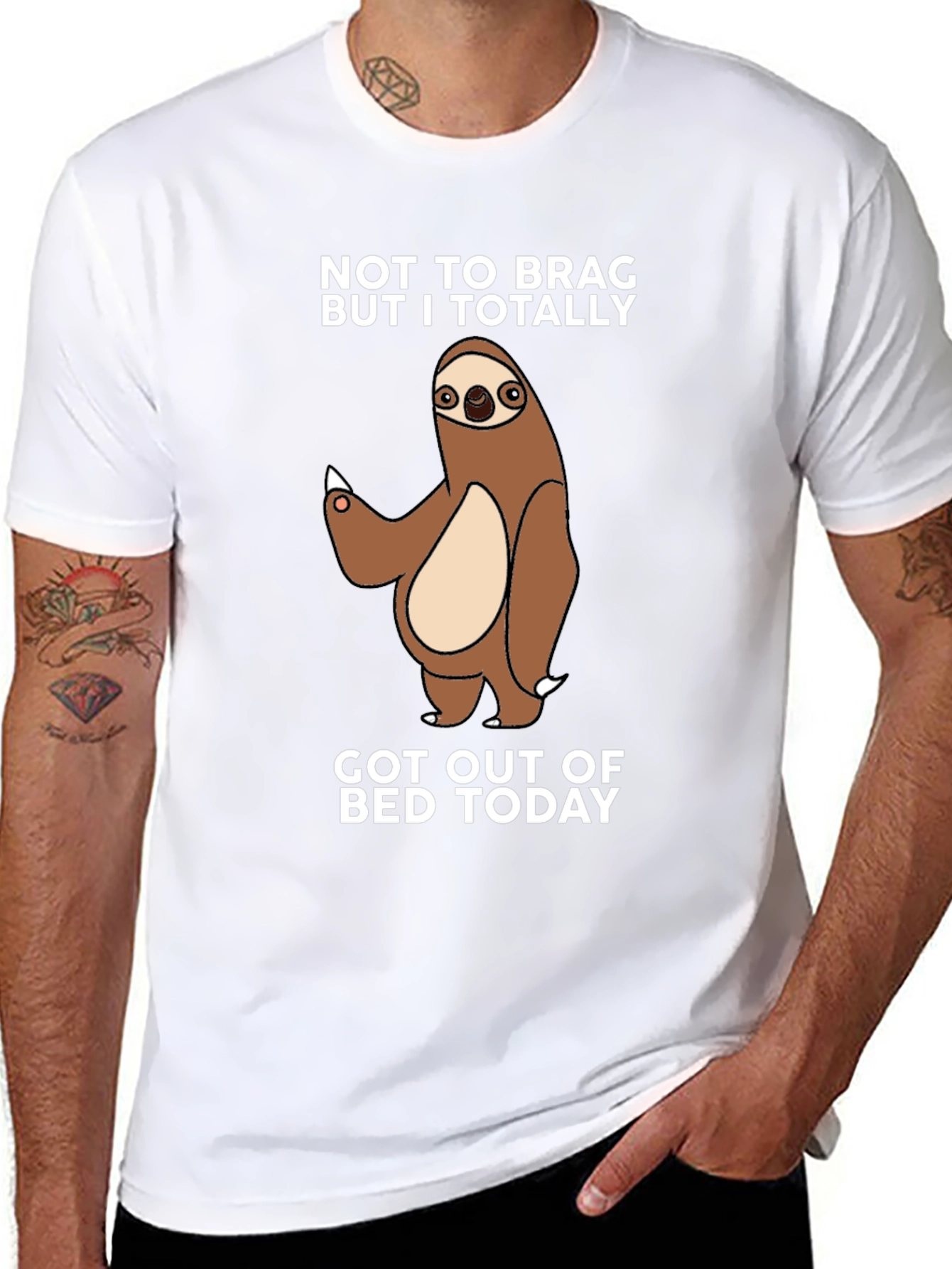 Black Funny Sloth T-Shirt - Got Out of Bed Today view 8