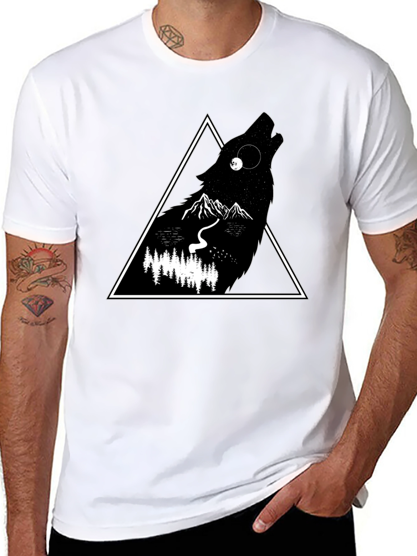 Black Wolf Triangle Graphic Black T-Shirt view 8