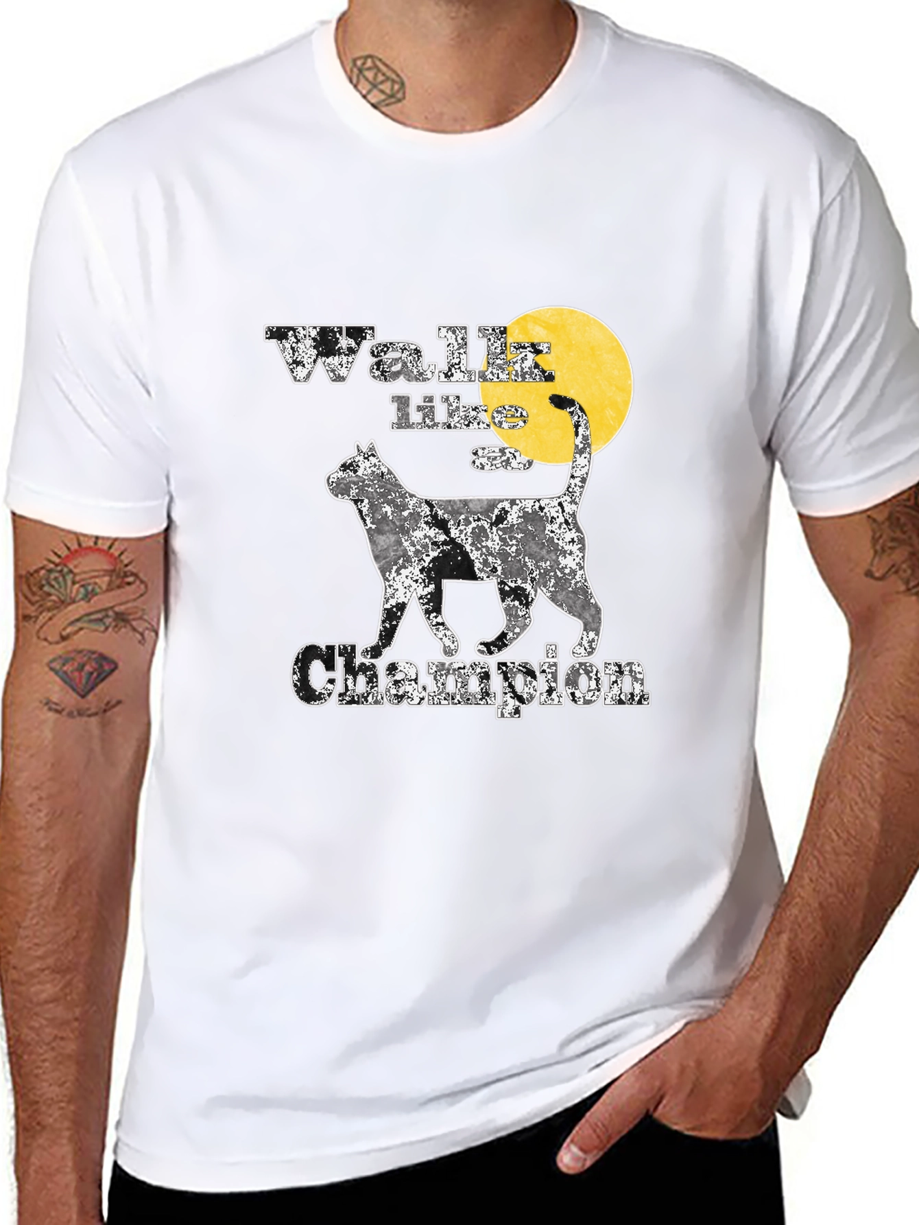 Black Walk Like A Champion Cat Graphic Tee view 8